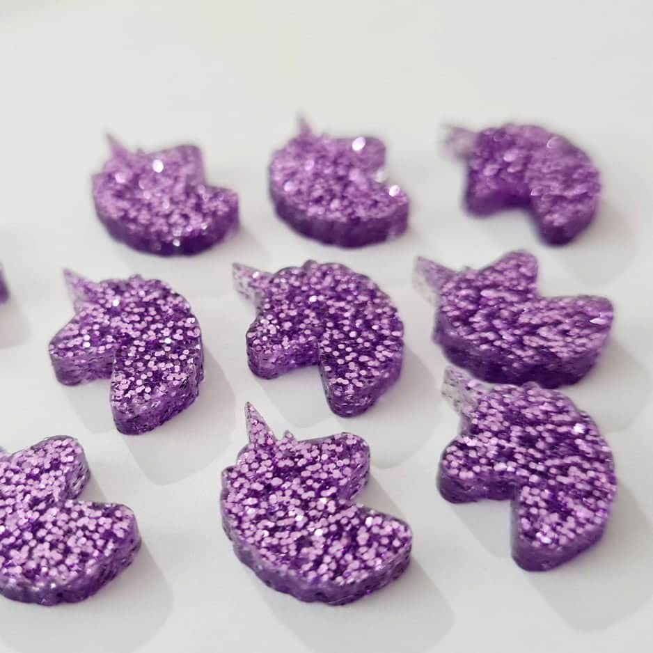 15mm PURPLE GLITTER Acrylic UNICORNS