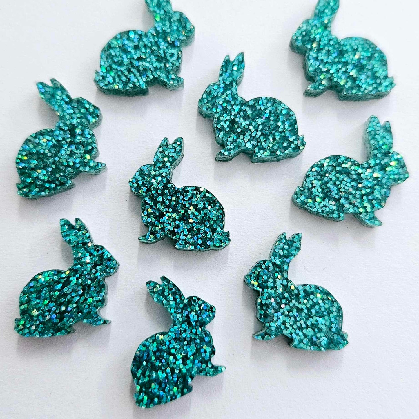 15mm TEAL GLITTER Acrylic BUNNIES