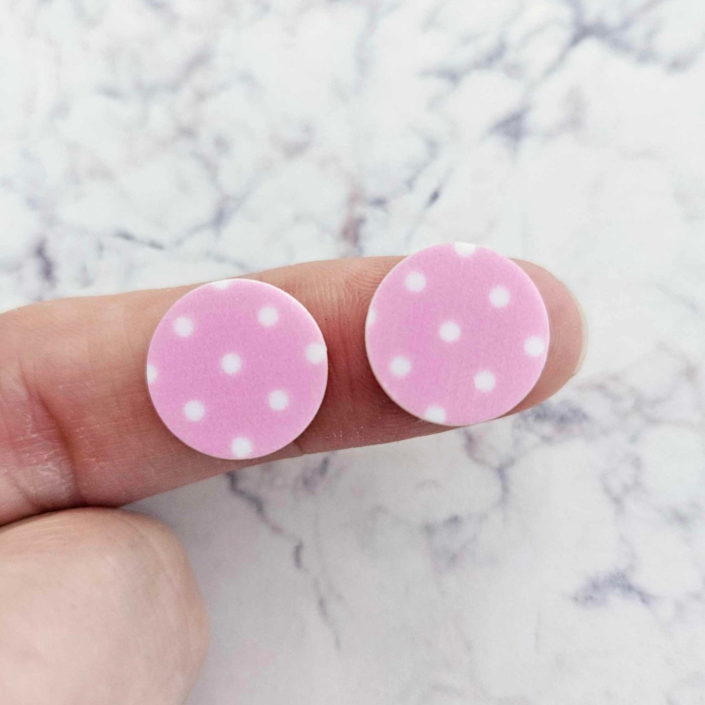 14mm PINK POLKA DOT Acrylic Toppers/Studs