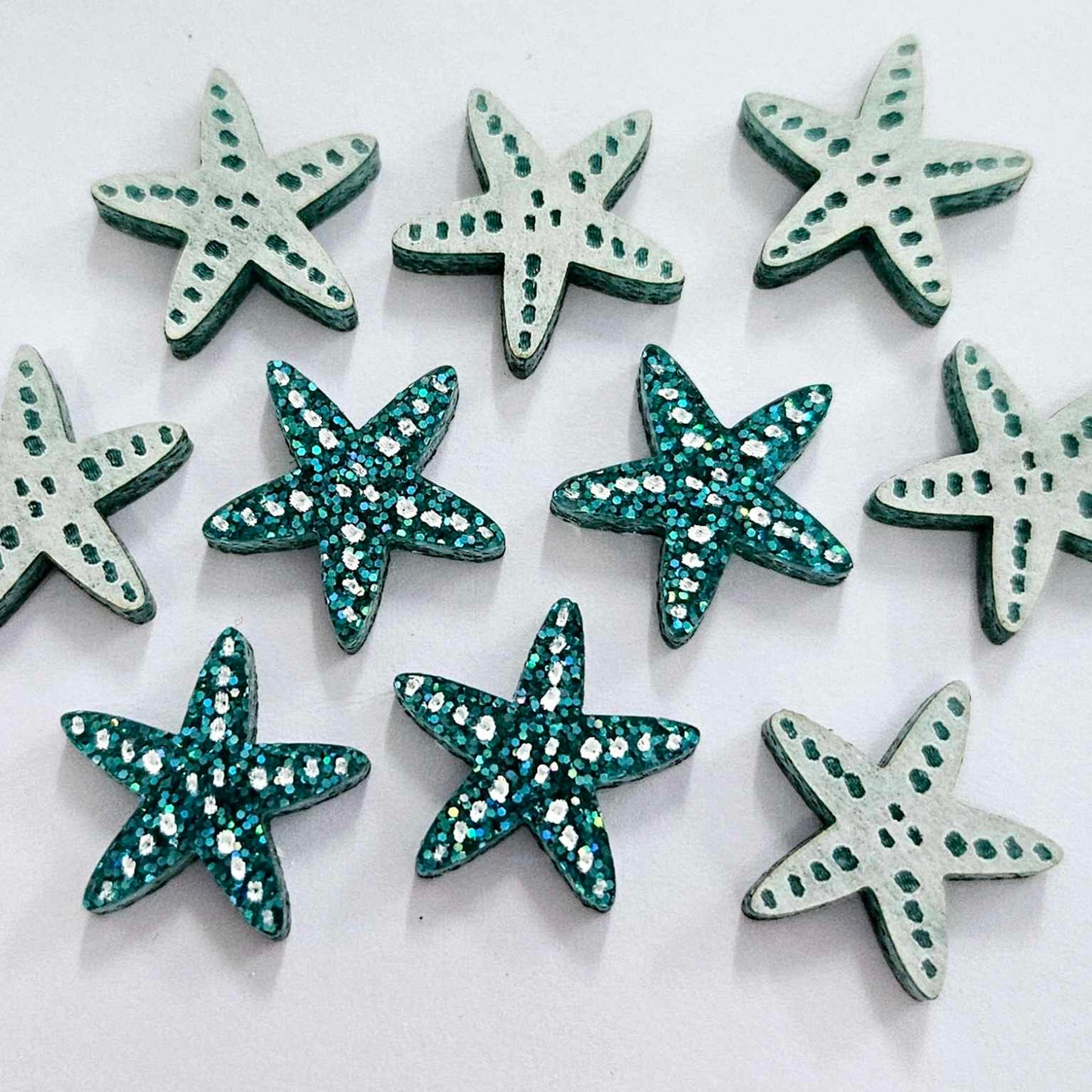 16mm TEAL GLITTER Acrylic STARFISH