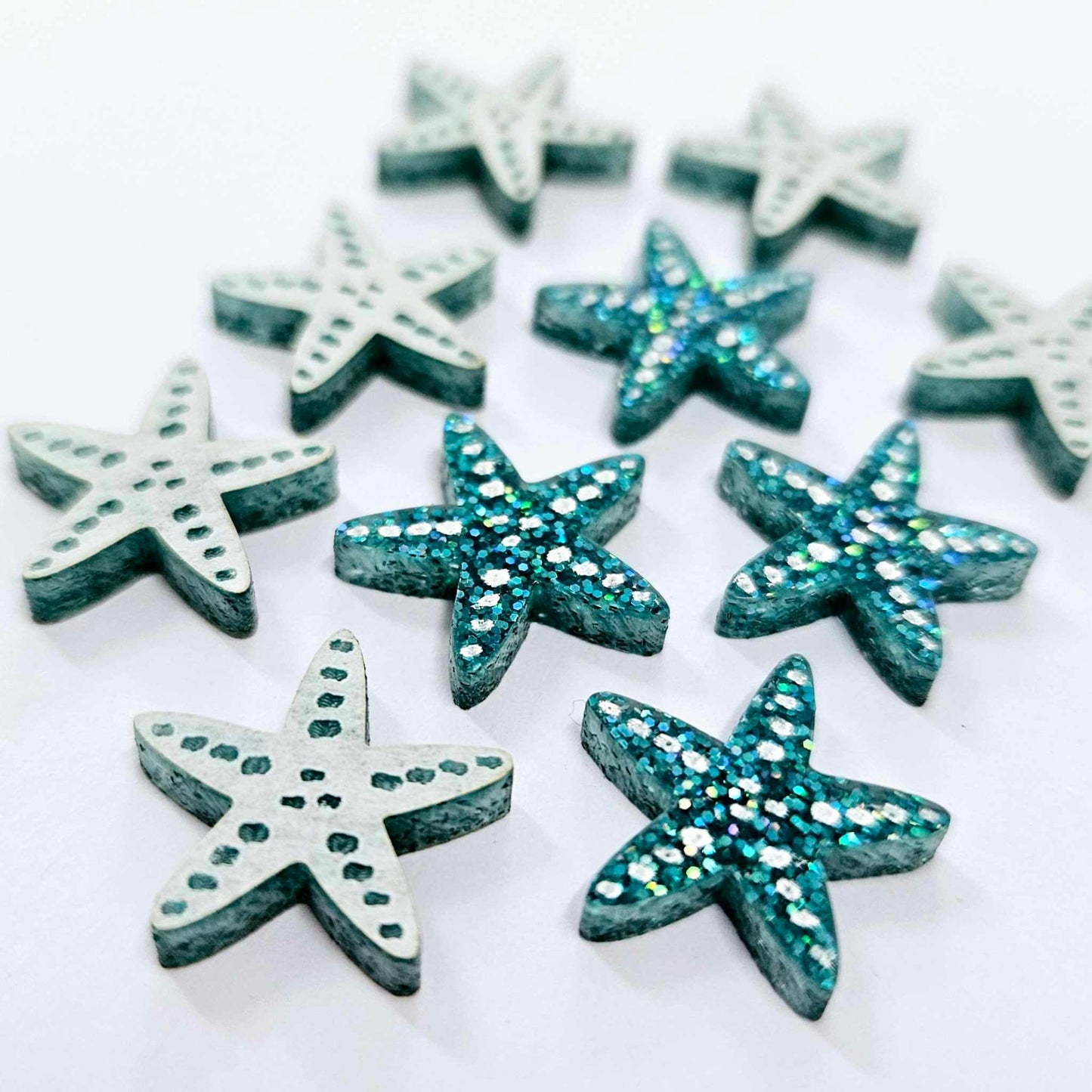 16mm TEAL GLITTER Acrylic STARFISH