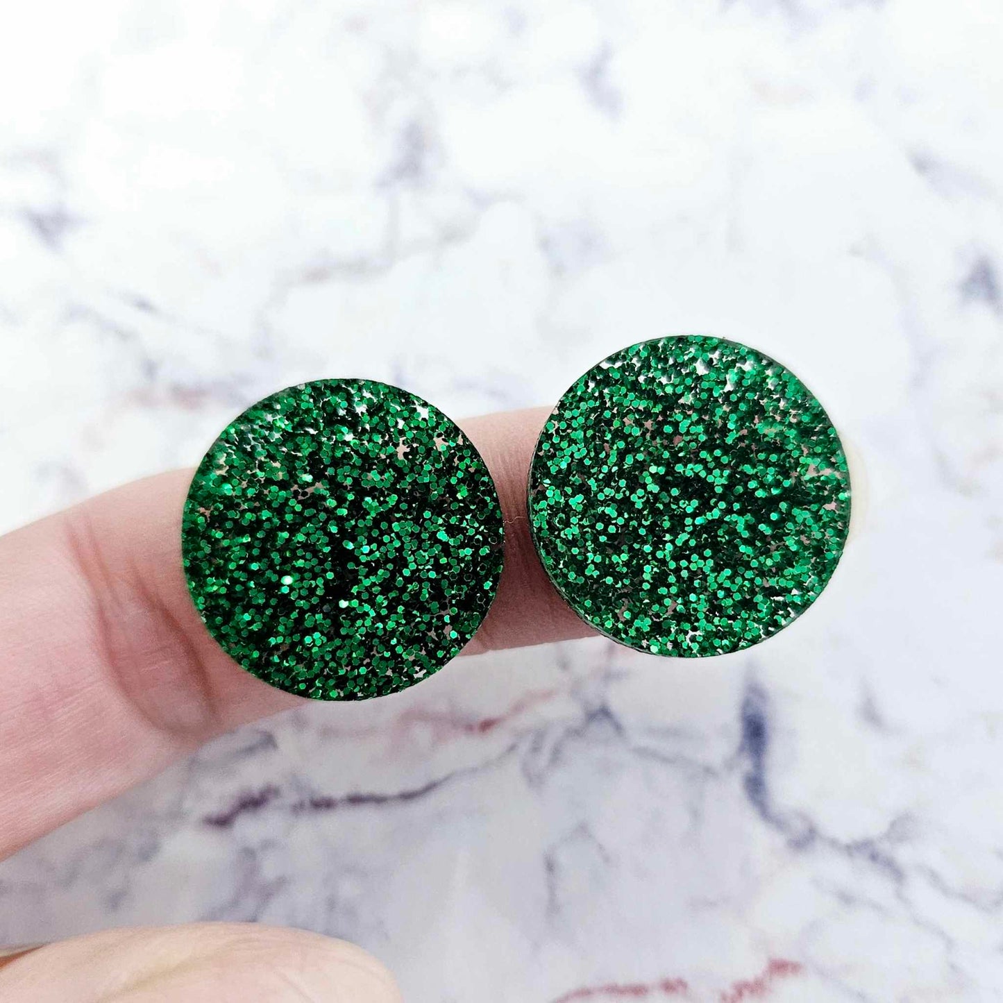 20mm GREEN GLITTER Acrylic CIRCLES
