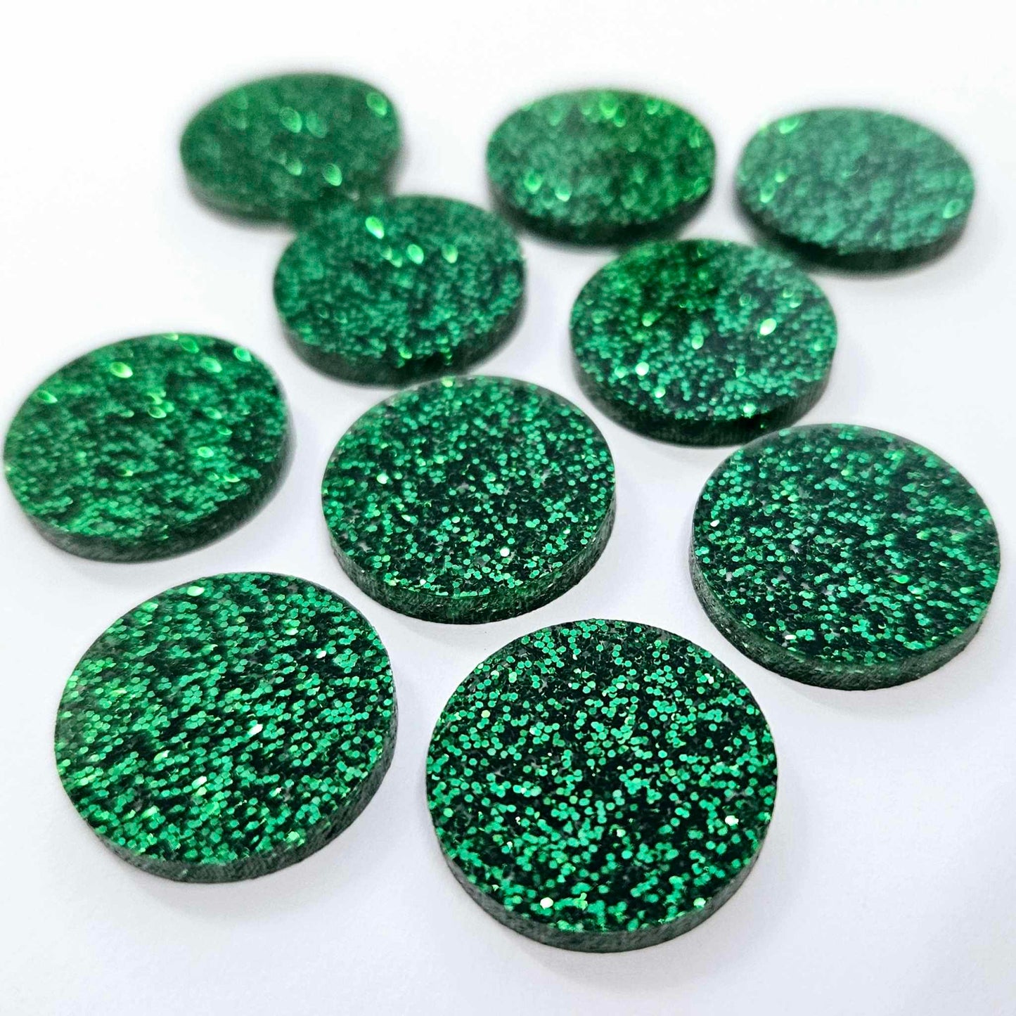 20mm GREEN GLITTER Acrylic CIRCLES