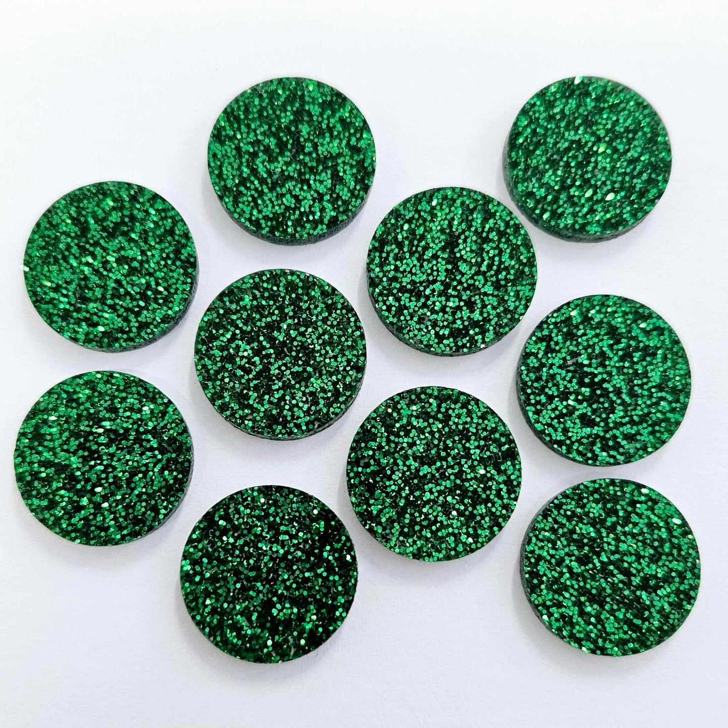 20mm GREEN GLITTER Acrylic CIRCLES