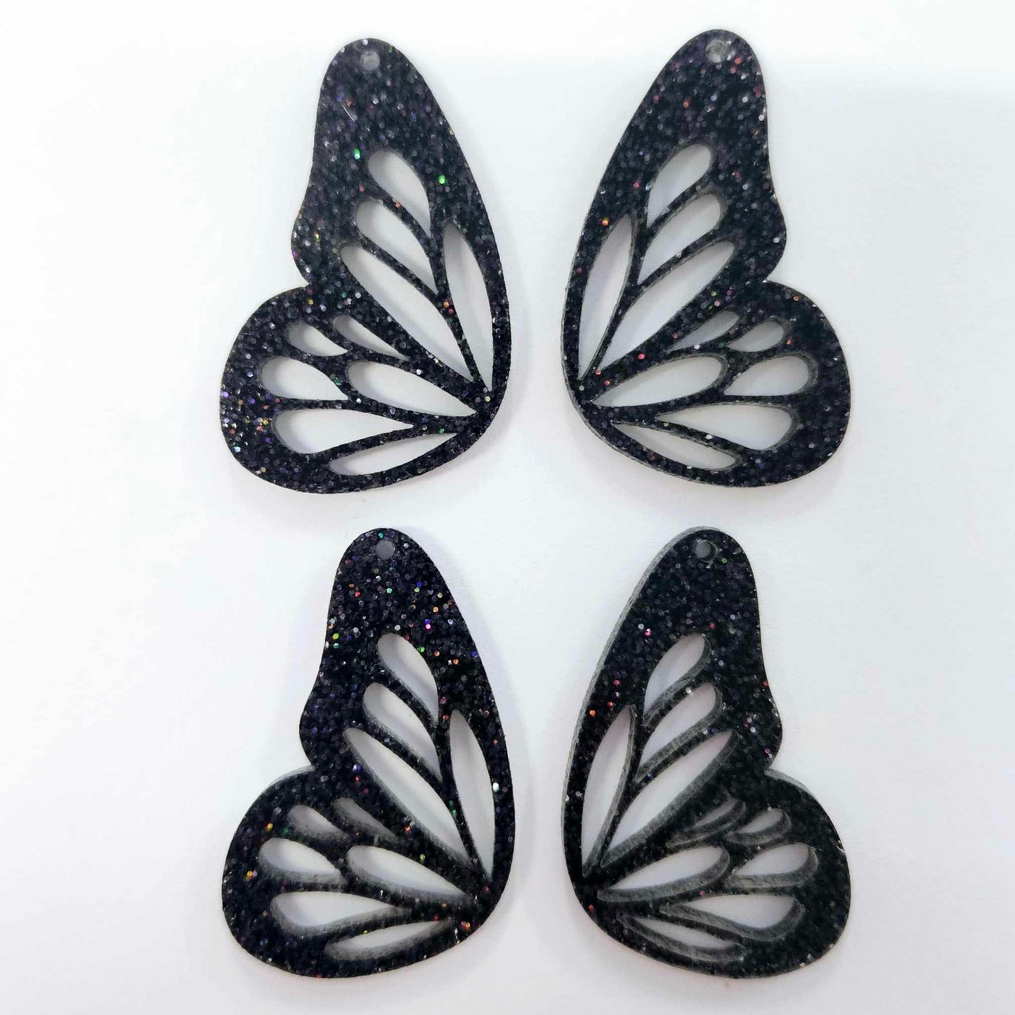 40mm HOLOGRAPHIC BLACK GLITTER Acrylic BUTTERFLY WINGS