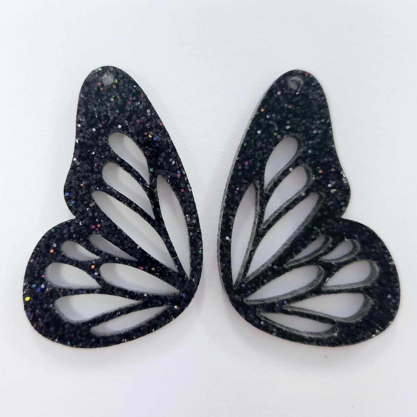40mm HOLOGRAPHIC BLACK GLITTER Acrylic BUTTERFLY WINGS