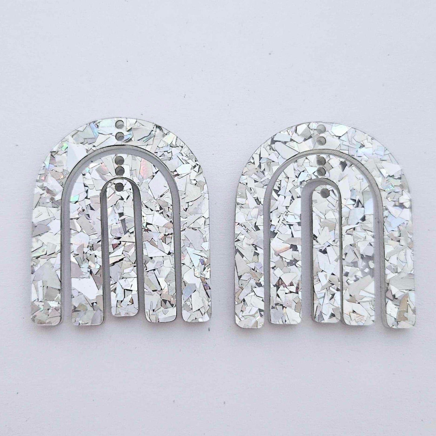40mm HOLOGRAPHIC SILVER GLITTER Acrylic RAINBOWS