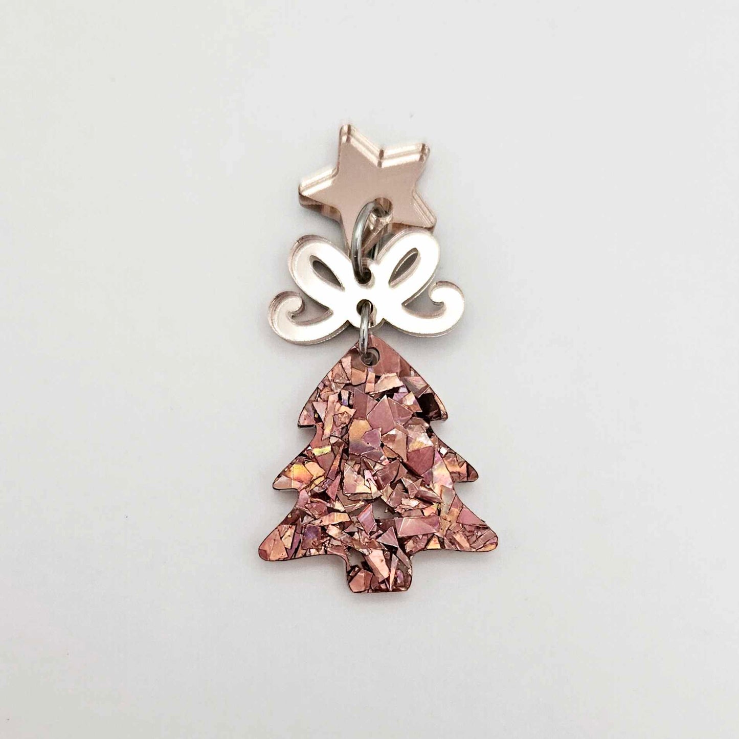 holographic rose gold glitter Christmas tree mini petite diy earring supplies laser cut acrylic dangles blanks