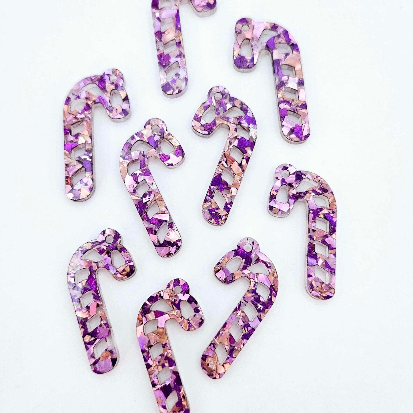 purple pink unicorn glitter Christmas candy canes mini diy earring supplies laser cut acrylic dangles blanks