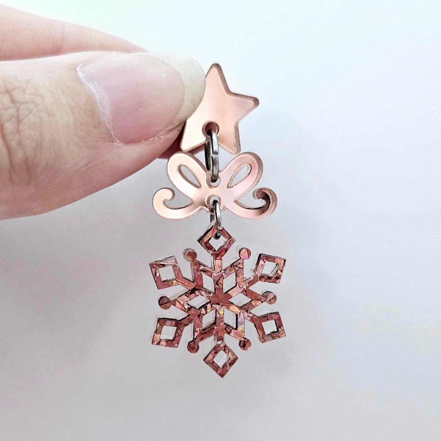 holographic rose gold glitter snowflakes Christmas mini diy earring supplies laser cut acrylic dangles connectors blanks