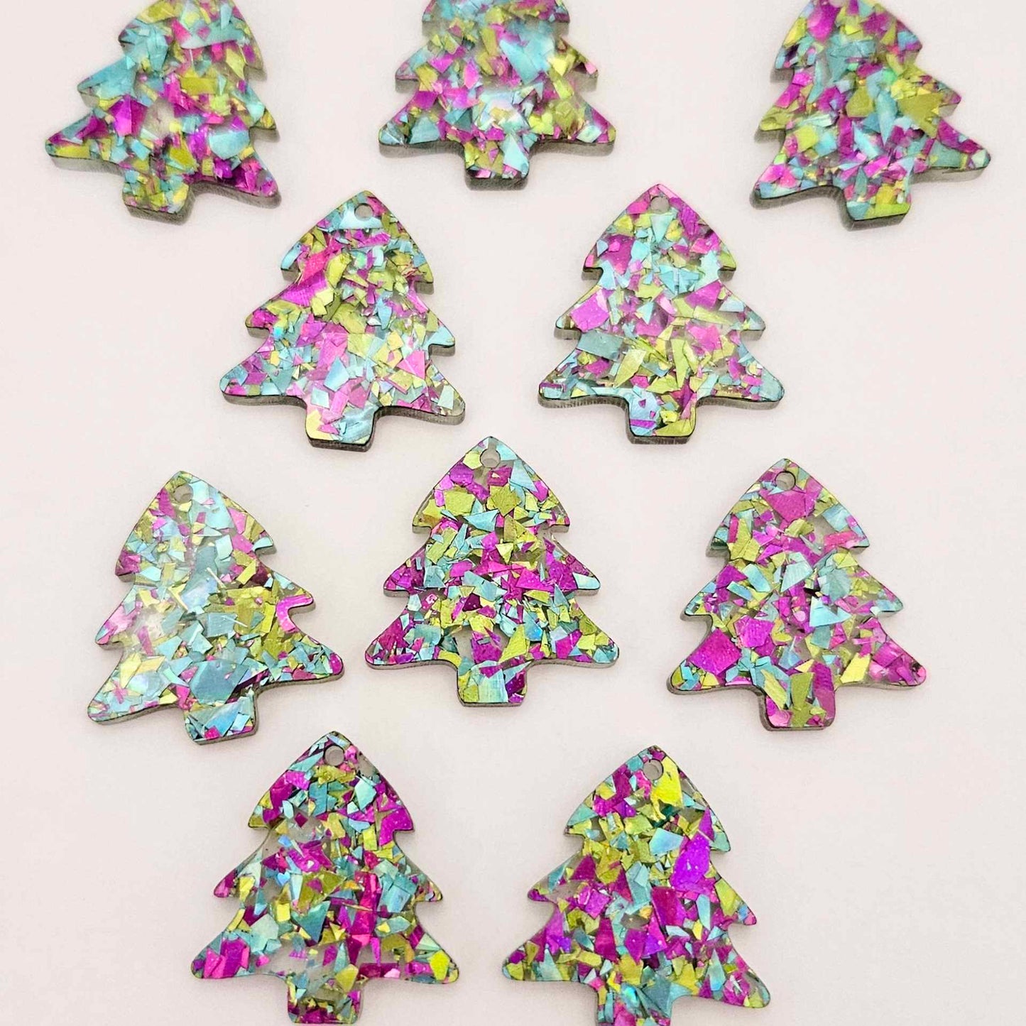 chunky peacock green purple glitter Christmas tree mini petite diy earring supplies laser cut acrylic blanks dangles