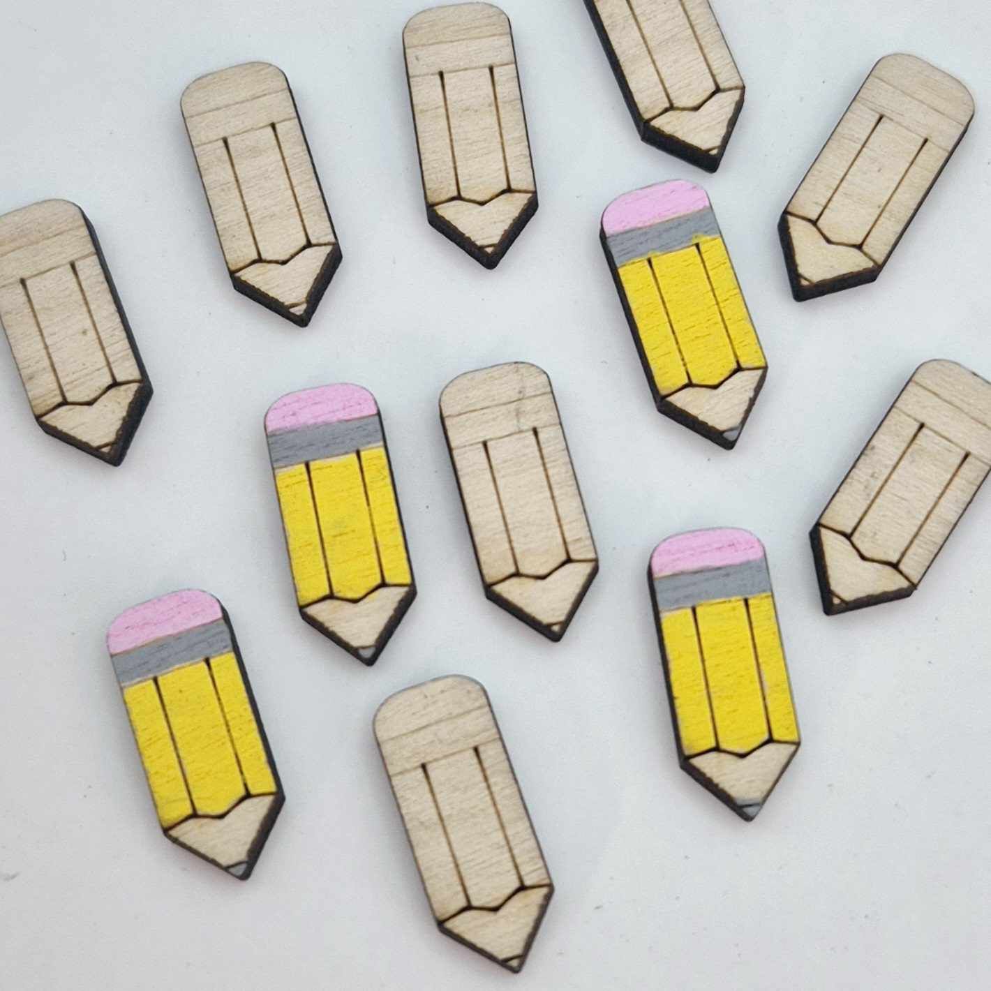 birch wood etched paint fill teacher pencil DIY earring supplies laser cut acrylic studs blanks