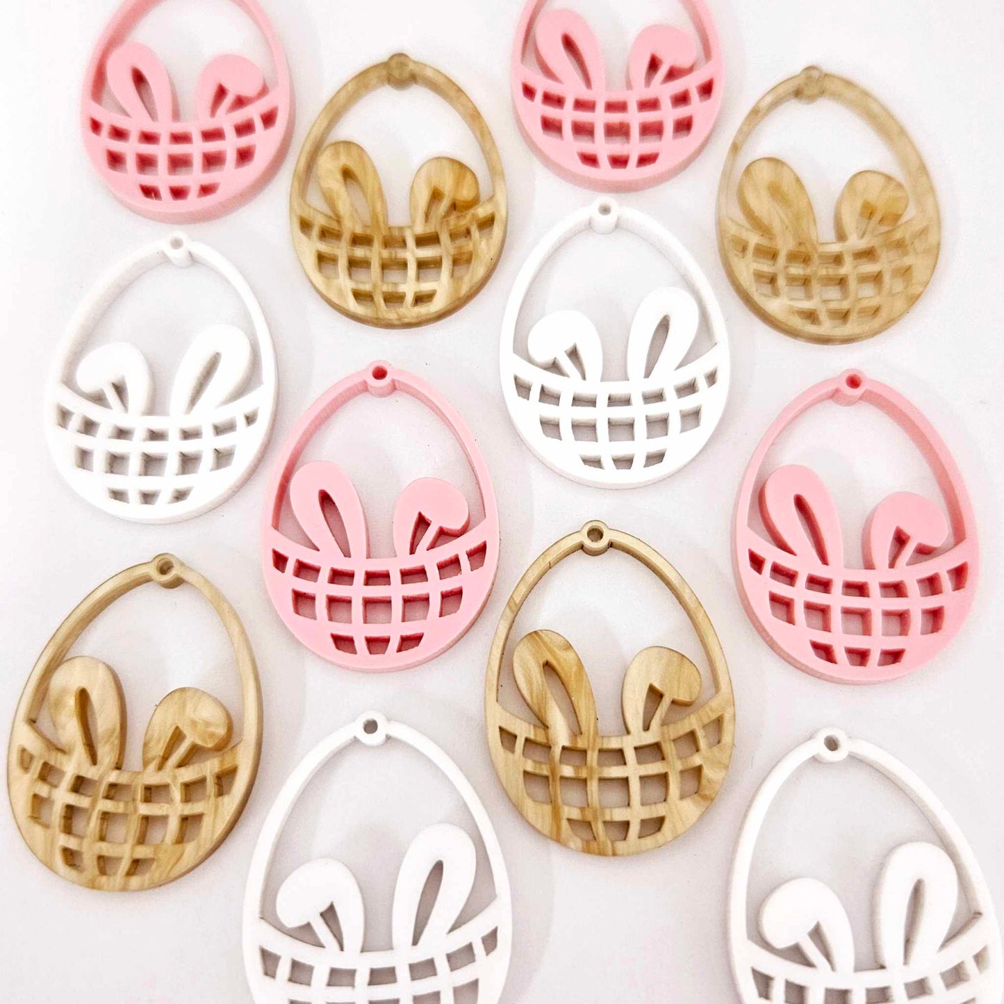 white pastel pink gold pearl brown mixed pack Easter bunny egg basket DIY earring supplies laser cut acrylic dangles blanks