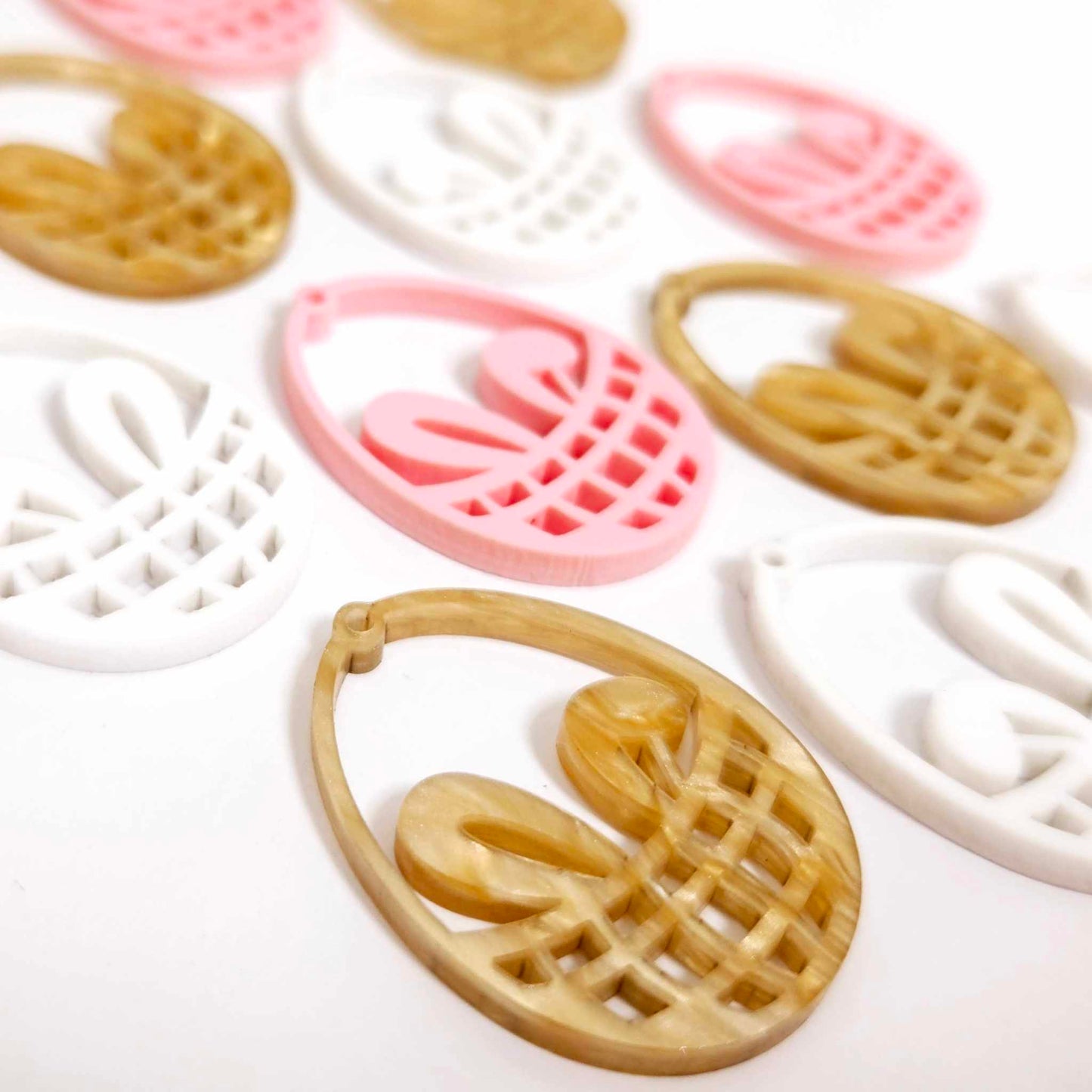 white pastel pink gold pearl brown mixed pack Easter bunny egg basket DIY earring supplies laser cut acrylic dangles blanks