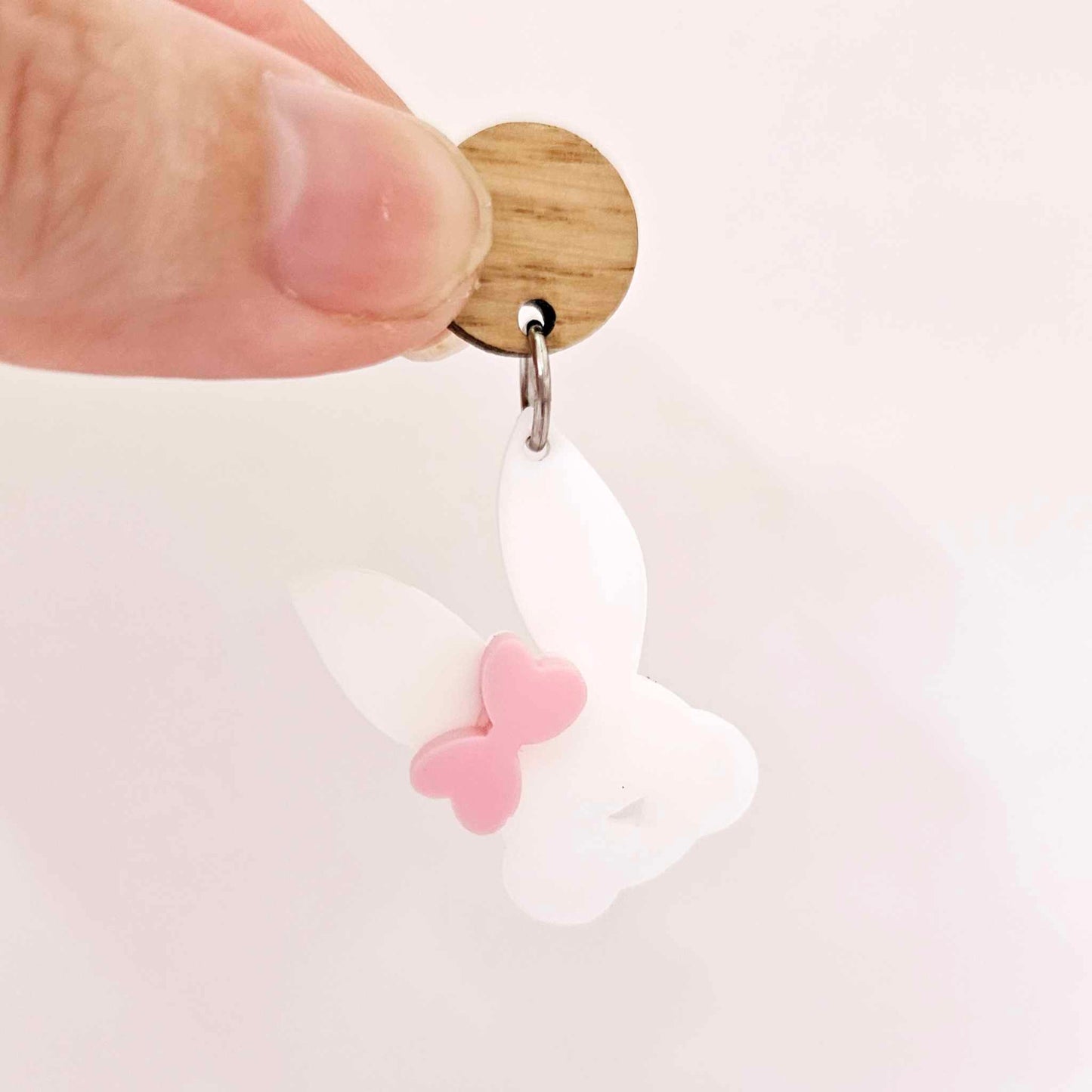 white Easter bunny pastel pink bow layered DIY earring supplies laser cut acrylic dangles blanks
