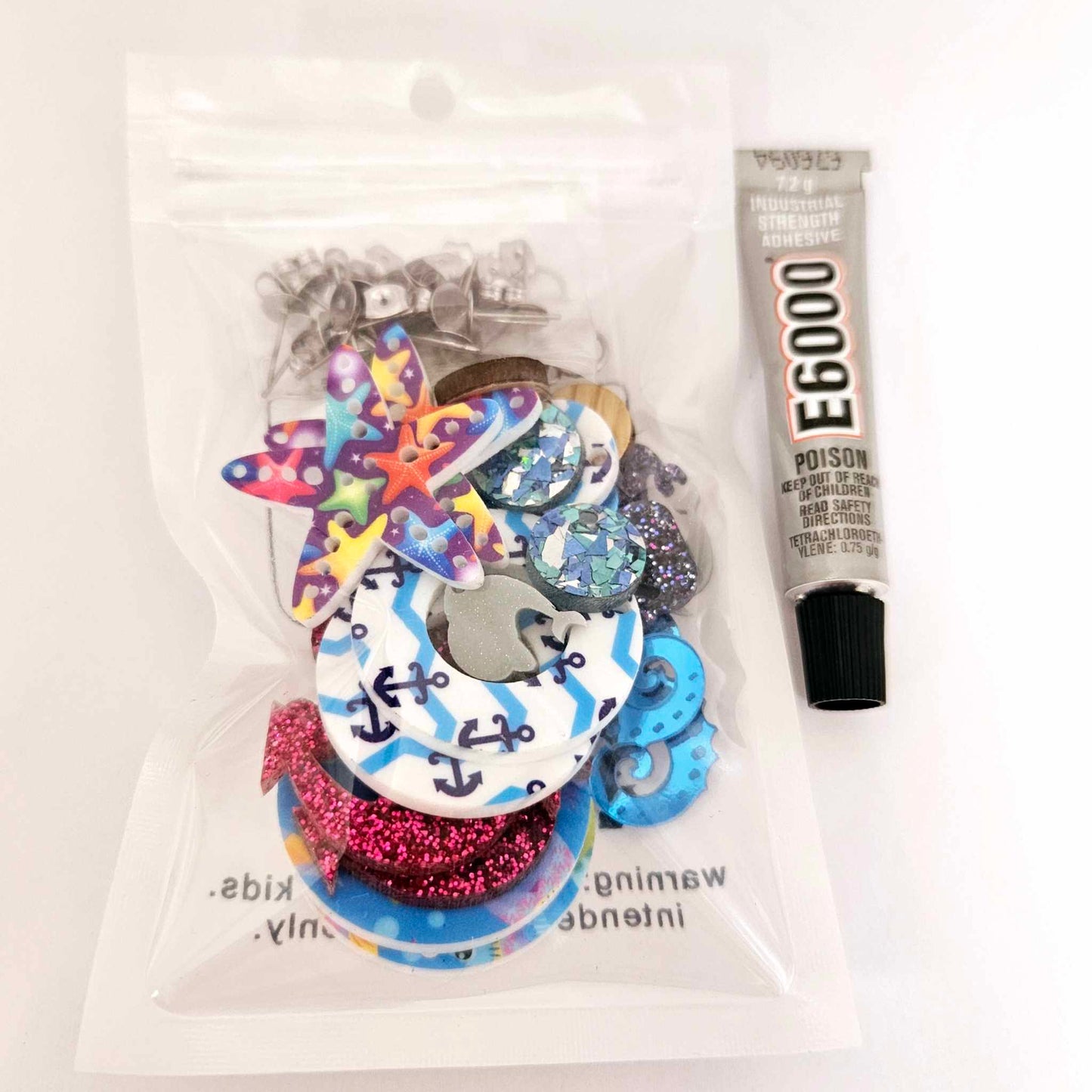 Under the sea seahorse anchor starfish mermaid dolphin whale fish DIY earring kit laser cut acrylic dangles studs blanks glue findings craft
