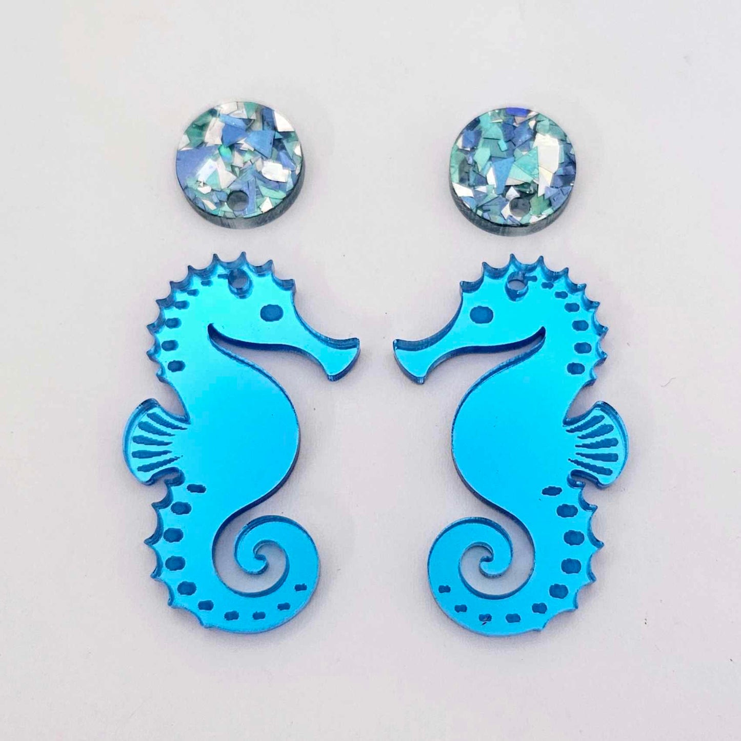 Under the sea seahorse anchor starfish mermaid dolphin whale fish DIY earring kit laser cut acrylic dangles studs blanks glue findings craft