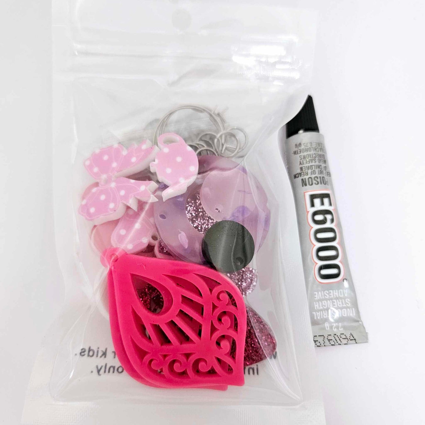 pretty in pink DIY earring kit pastel glitter UV print flowers butterfly bows supplies laser cut acrylic dangles studs blanks mixed pack craft findings glue