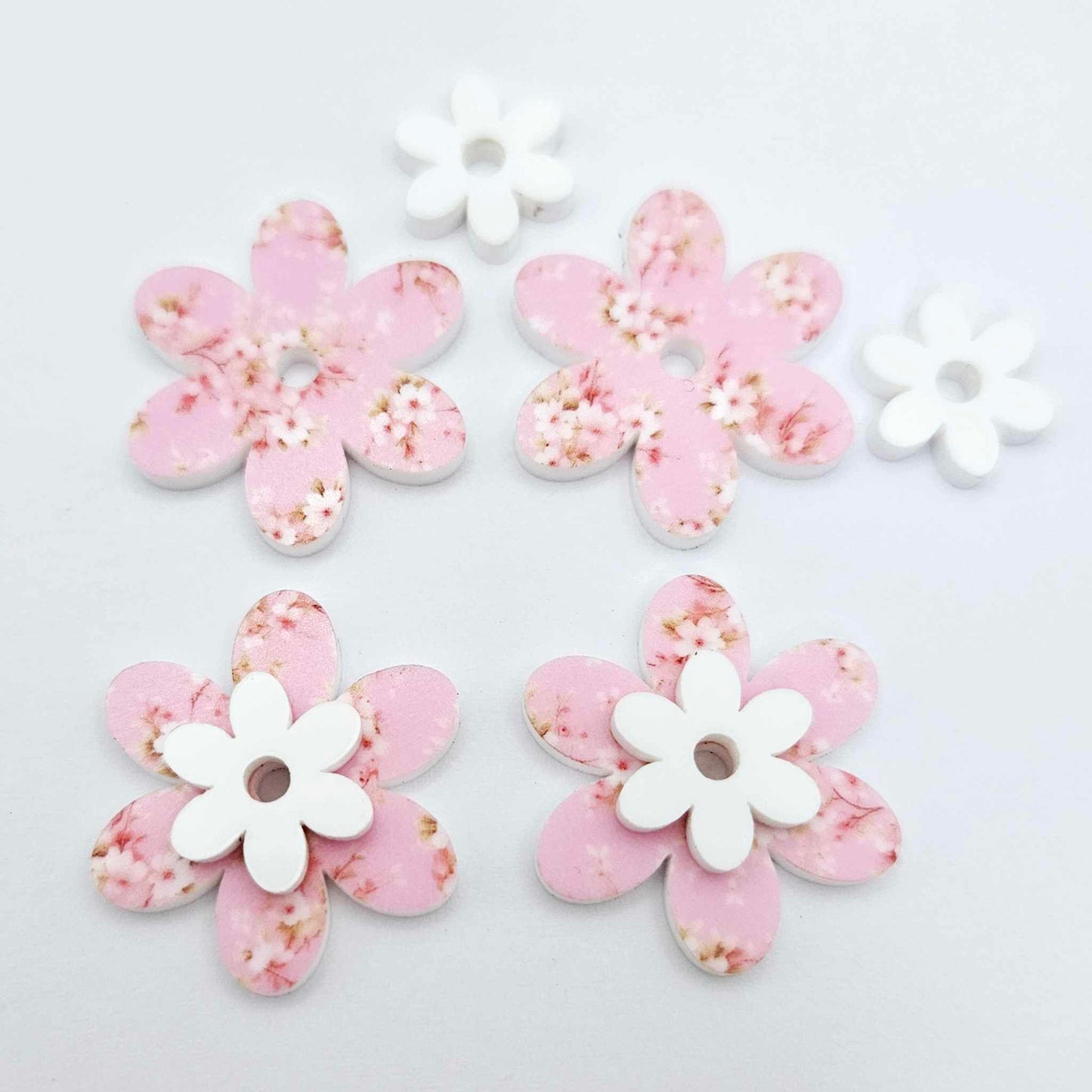 cherry blossom UV print white pink floral flowers DIY earring supplies laser cut acrylic dangles blanks layered hoops