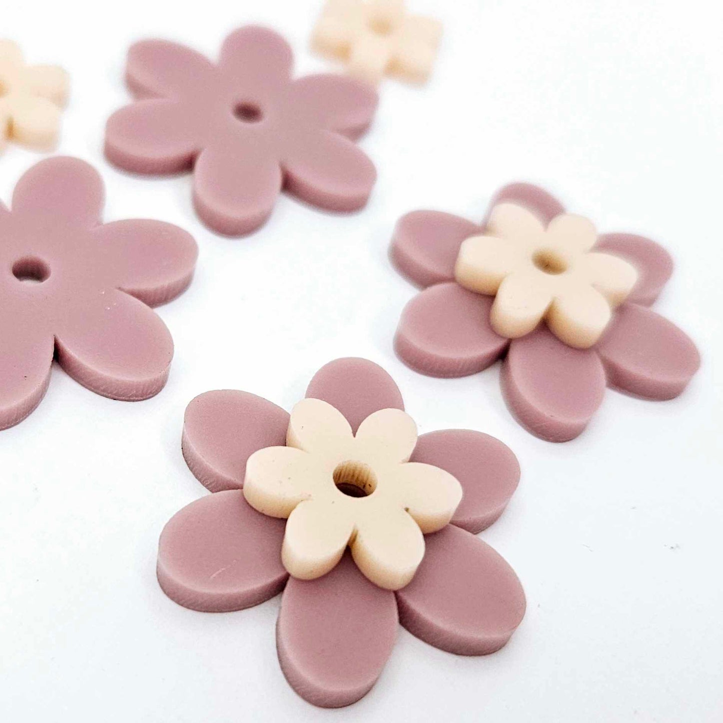 dusty rose peach pink floral flowers DIY earring supplies laser cut acrylic dangles blanks layered hoops