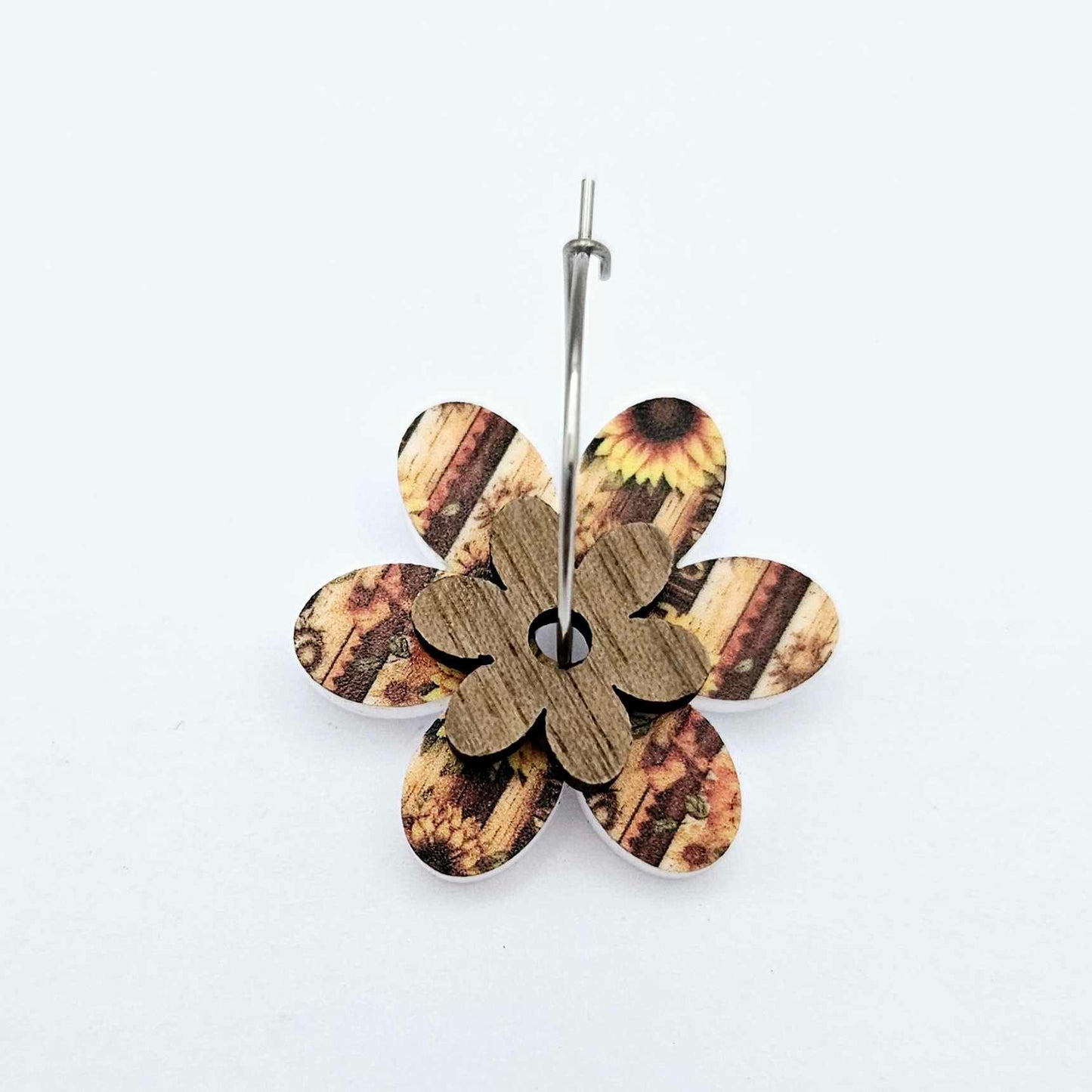 country sunflower rustic wood walnut uv print floral flowers DIY earring supplies laser cut acrylic dangles blanks layered hoops