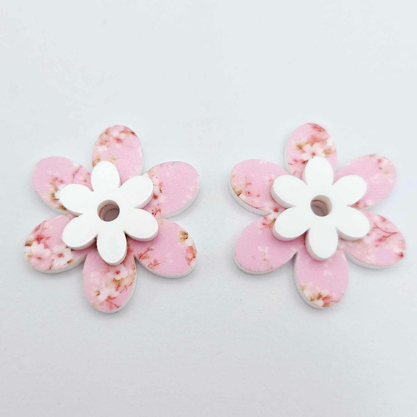 cherry blossom UV print white pink floral flowers DIY earring supplies laser cut acrylic dangles blanks layered hoops
