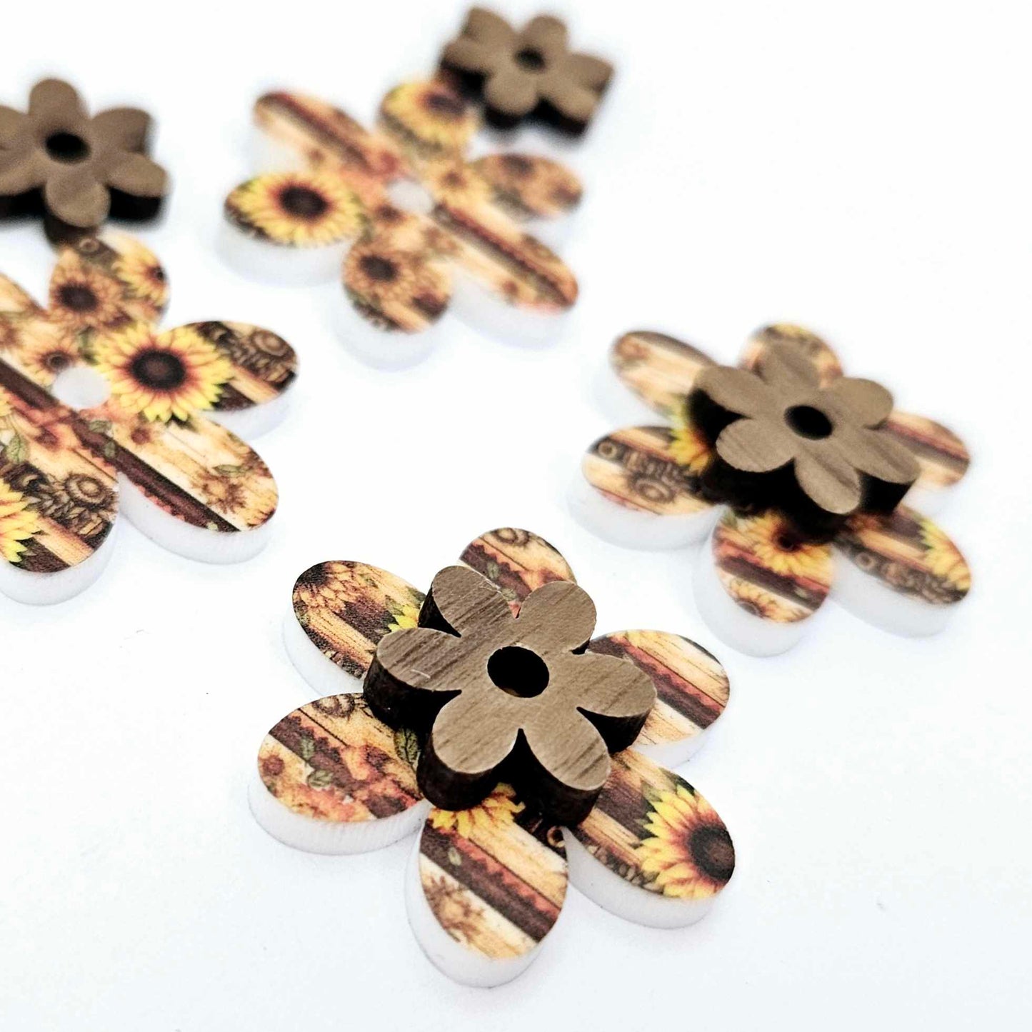 country sunflower rustic wood walnut uv print floral flowers DIY earring supplies laser cut acrylic dangles blanks layered hoops