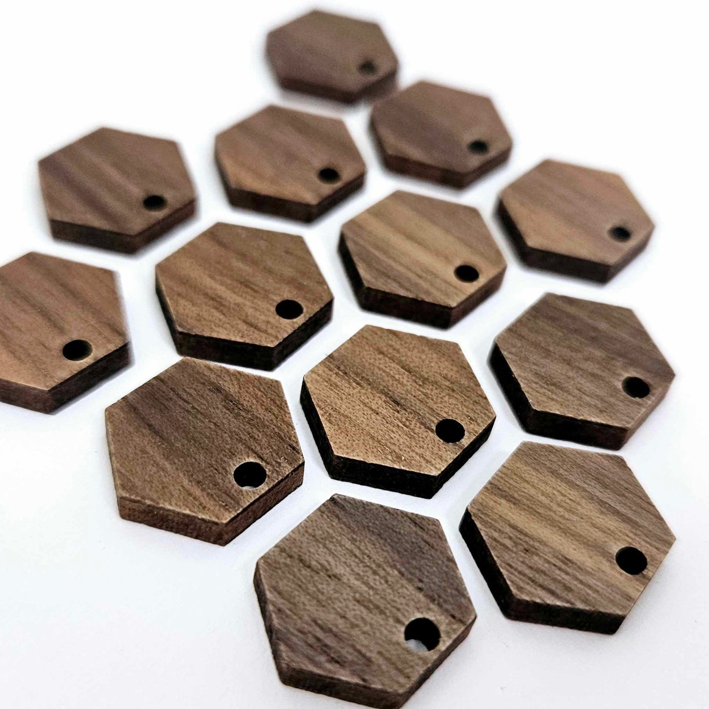 walnut dark hexagon wood veneer toppers studs DIY earring supplies laser cut acrylic dangles blanks resin clay