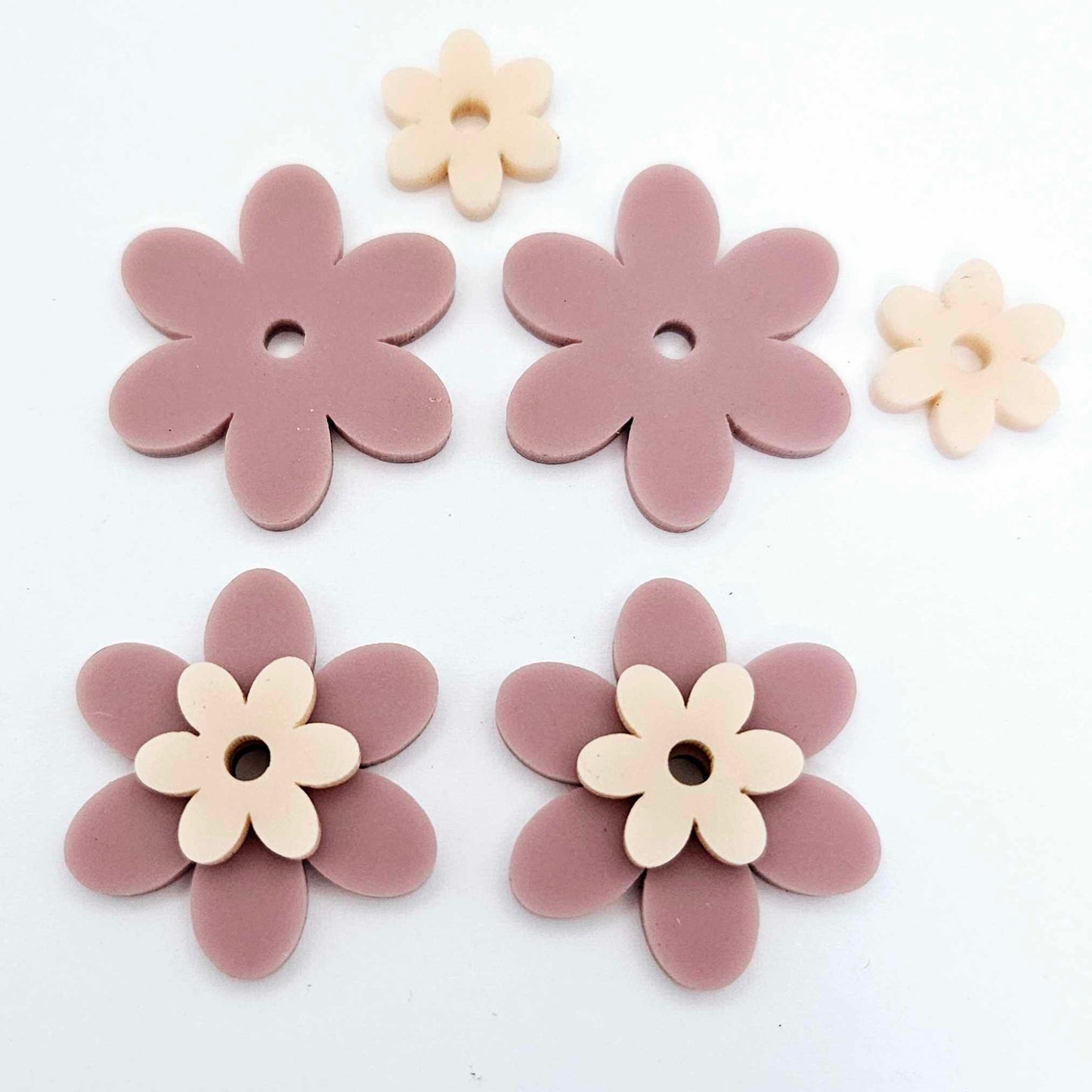 dusty rose peach pink floral flowers DIY earring supplies laser cut acrylic dangles blanks layered hoops