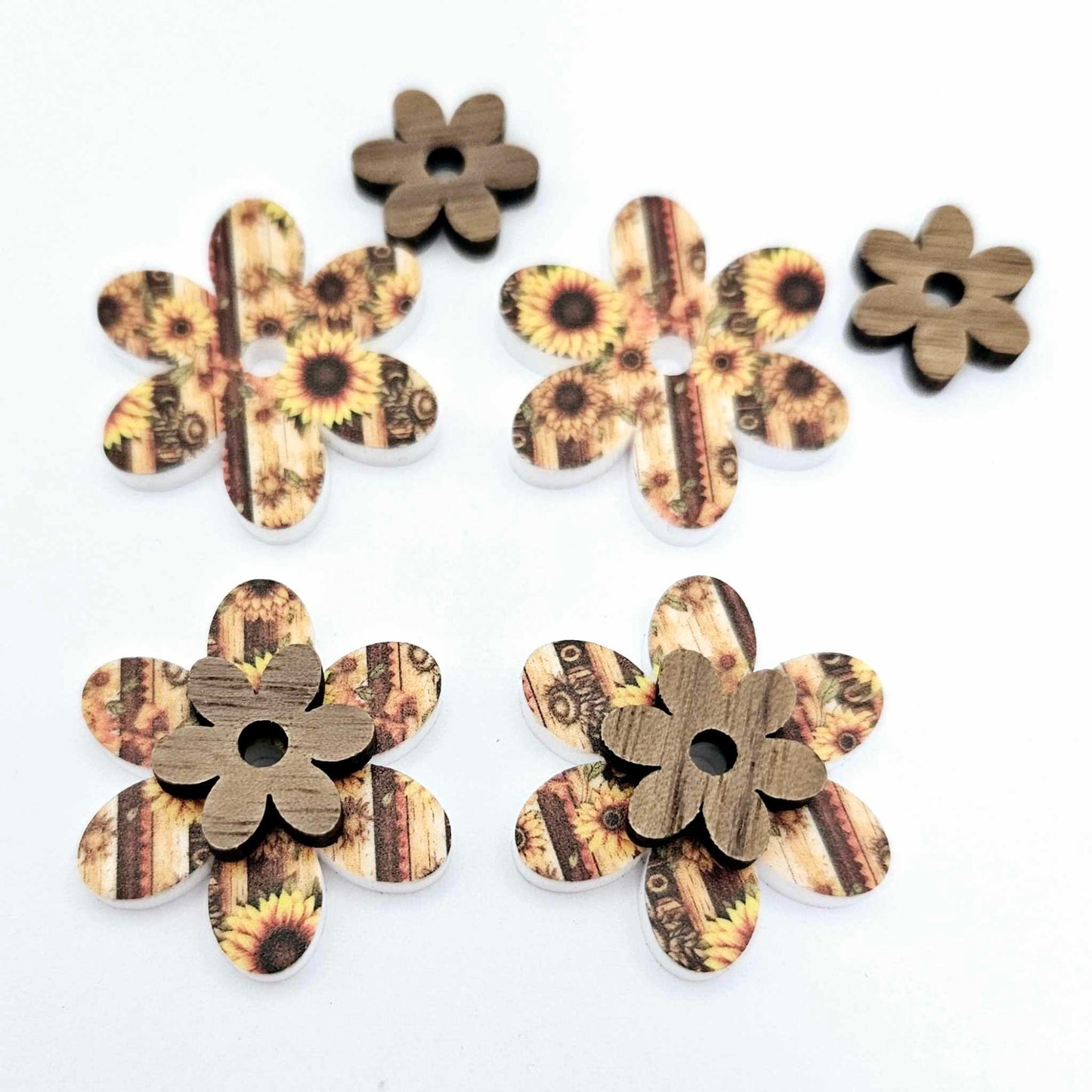 country sunflower rustic wood walnut uv print floral flowers DIY earring supplies laser cut acrylic dangles blanks layered hoops