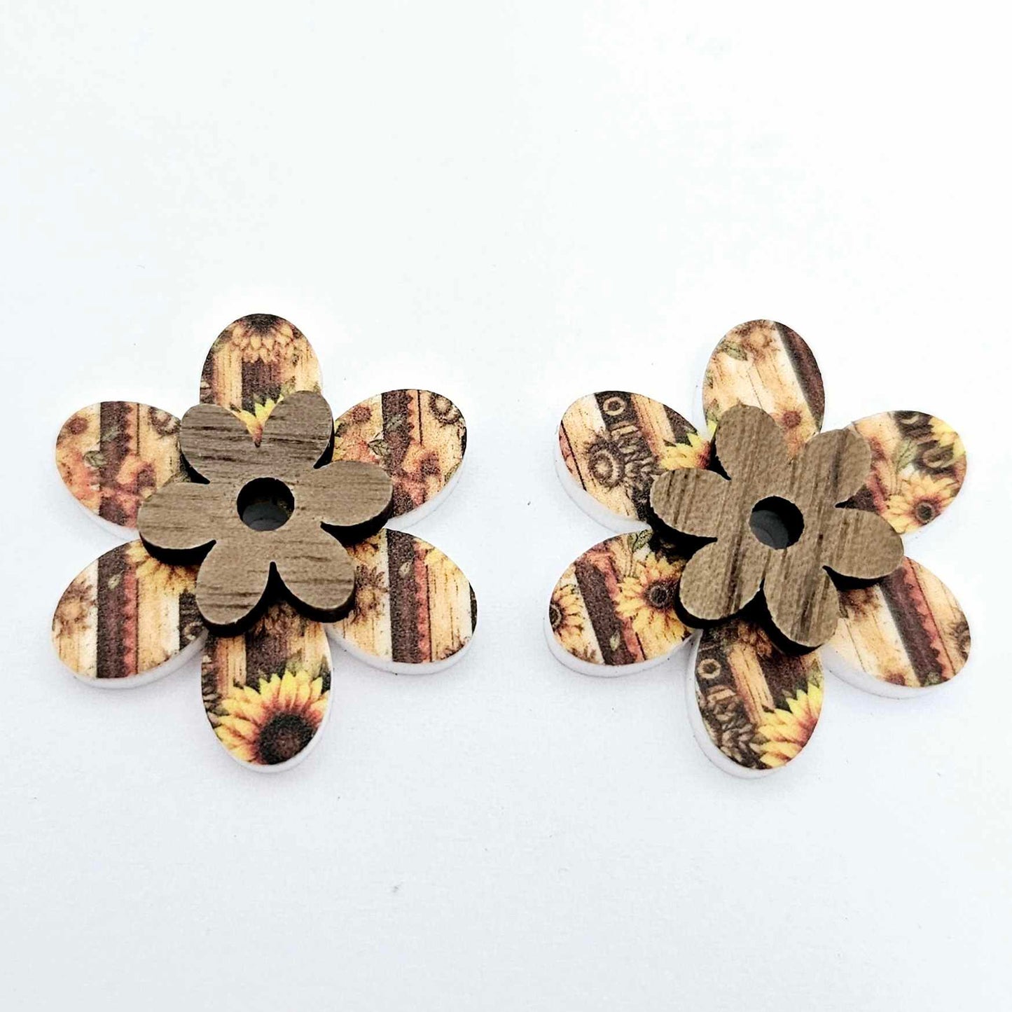 country sunflower rustic wood walnut uv print floral flowers DIY earring supplies laser cut acrylic dangles blanks layered hoops