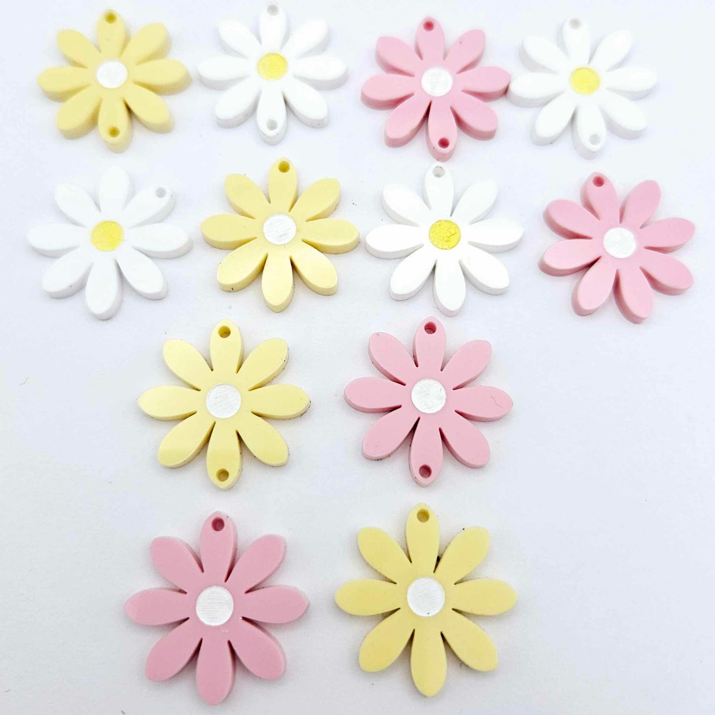 pastel pink yellow white daisy flower layered DIY earring supplies laser cut acrylic dangles blanks paint fill mixed pack