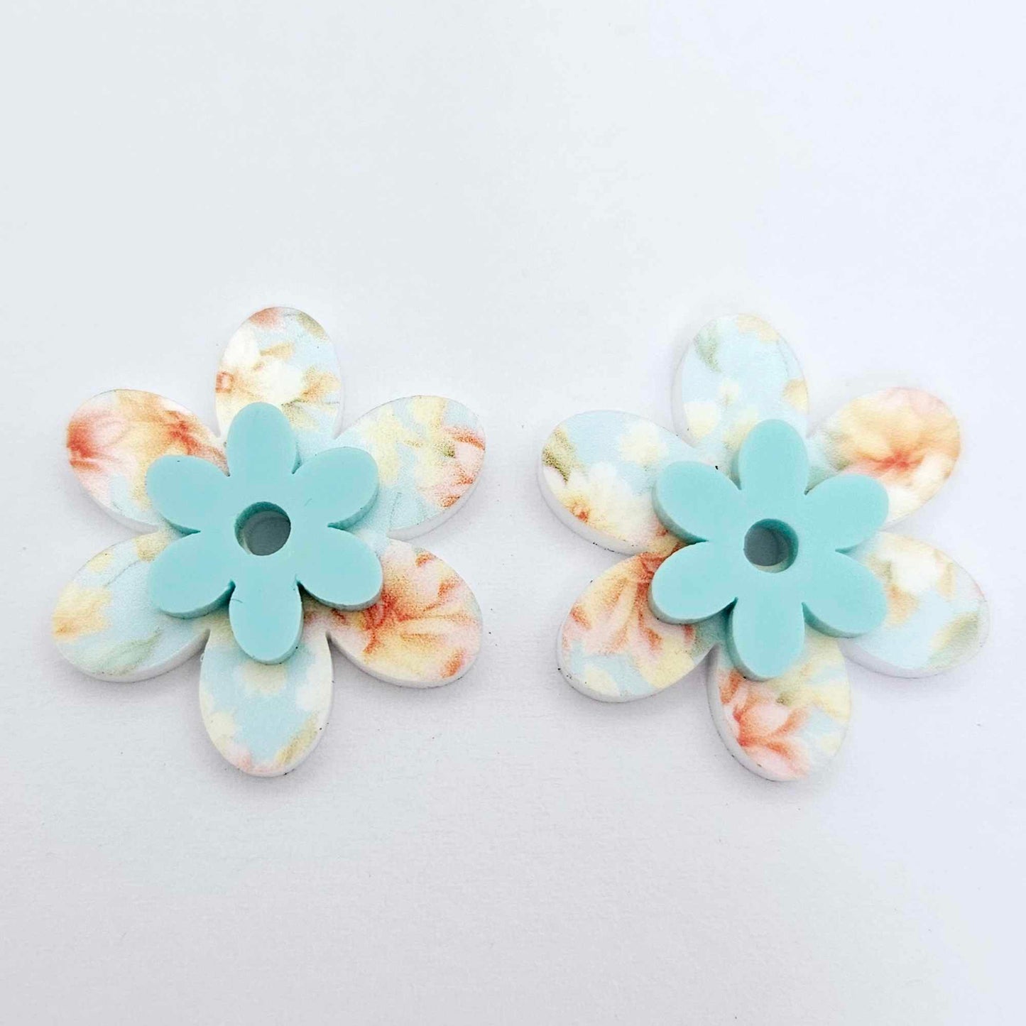 floral bloom UV print aqua turquoise pastel flowers DIY earring supplies laser cut acrylic dangles blanks layered hoops
