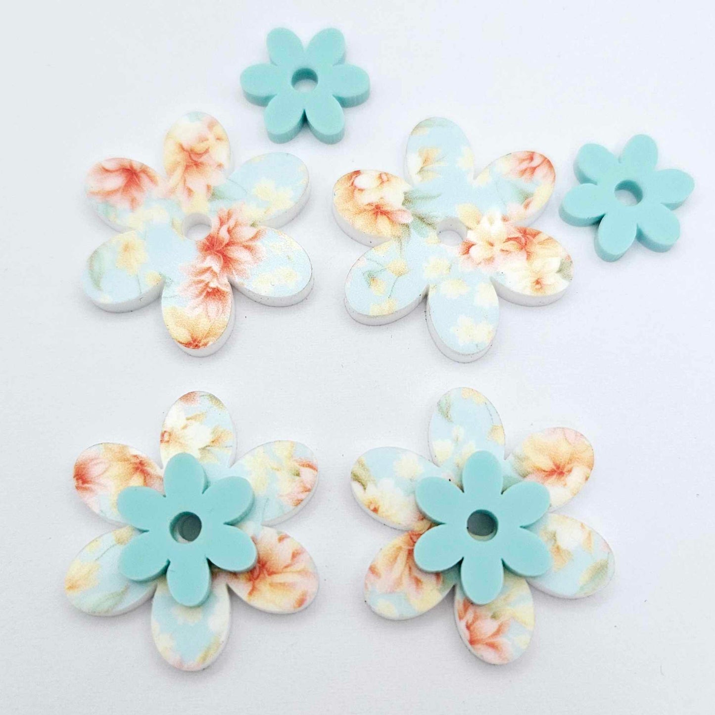 floral bloom UV print aqua turquoise pastel flowers DIY earring supplies laser cut acrylic dangles blanks layered hoops