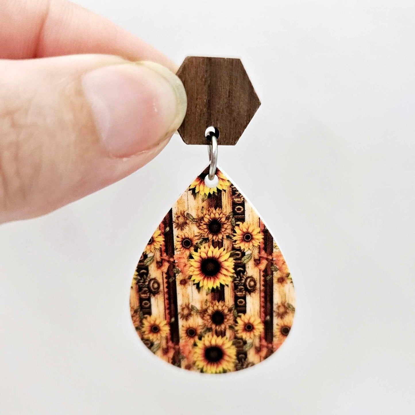 walnut dark hexagon wood veneer toppers studs DIY earring supplies laser cut acrylic dangles blanks resin clay