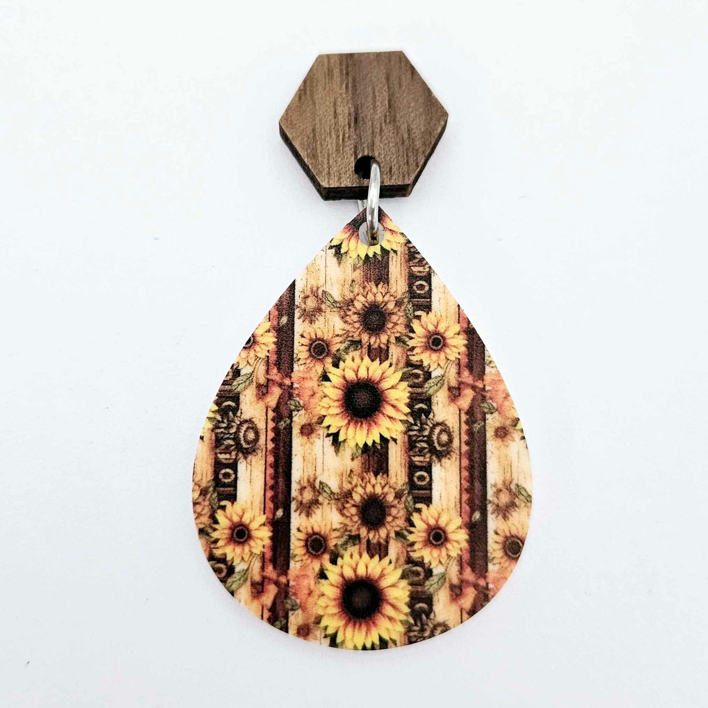 walnut dark hexagon wood veneer toppers studs DIY earring supplies laser cut acrylic dangles blanks resin clay