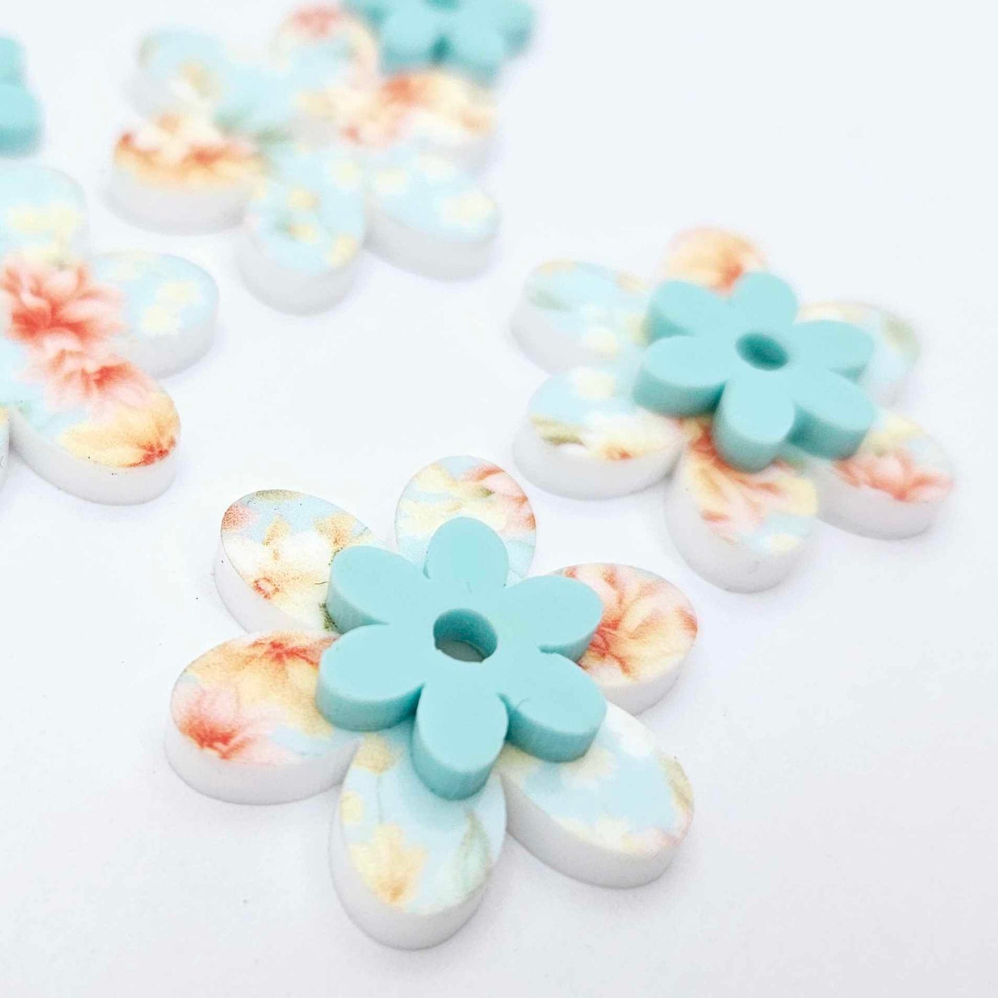 floral bloom UV print aqua turquoise pastel flowers DIY earring supplies laser cut acrylic dangles blanks layered hoops