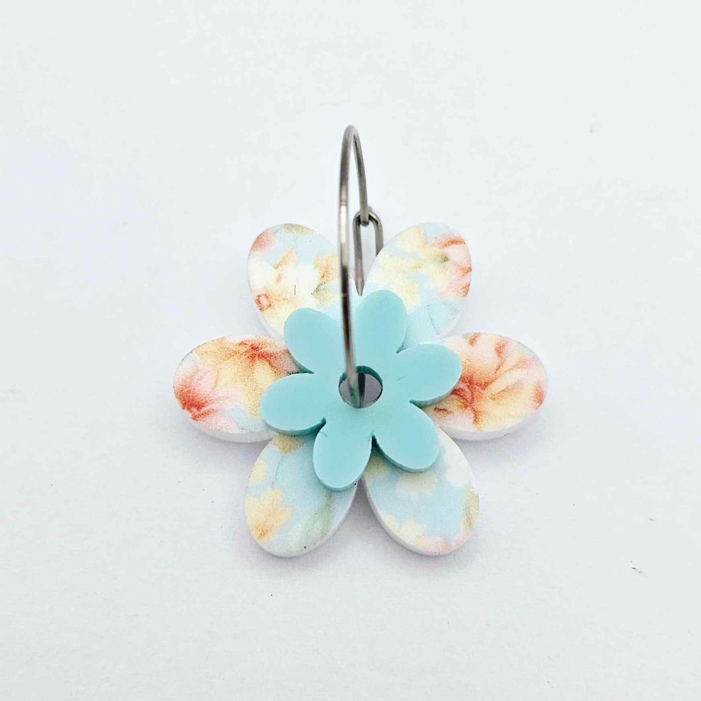 floral bloom UV print aqua turquoise pastel flowers DIY earring supplies laser cut acrylic dangles blanks layered hoops