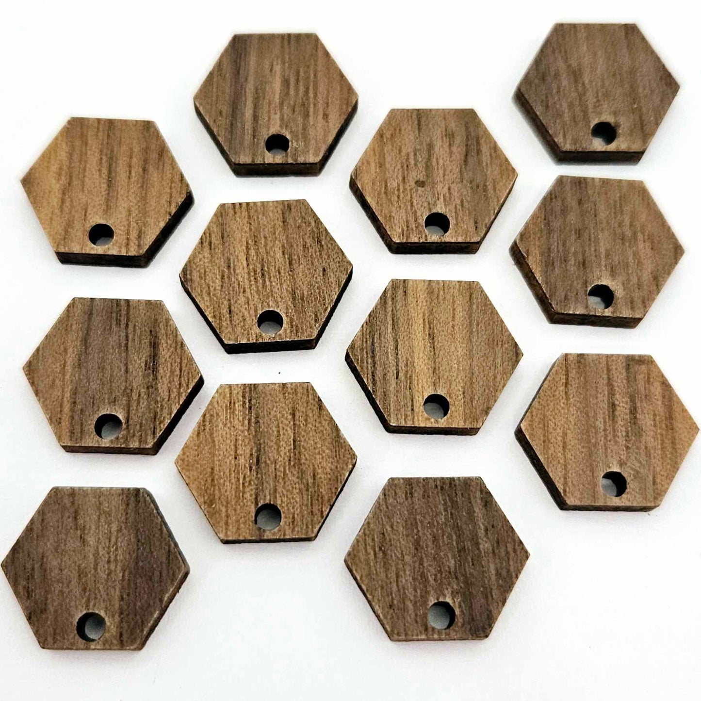 walnut dark hexagon wood veneer toppers studs DIY earring supplies laser cut acrylic dangles blanks resin clay