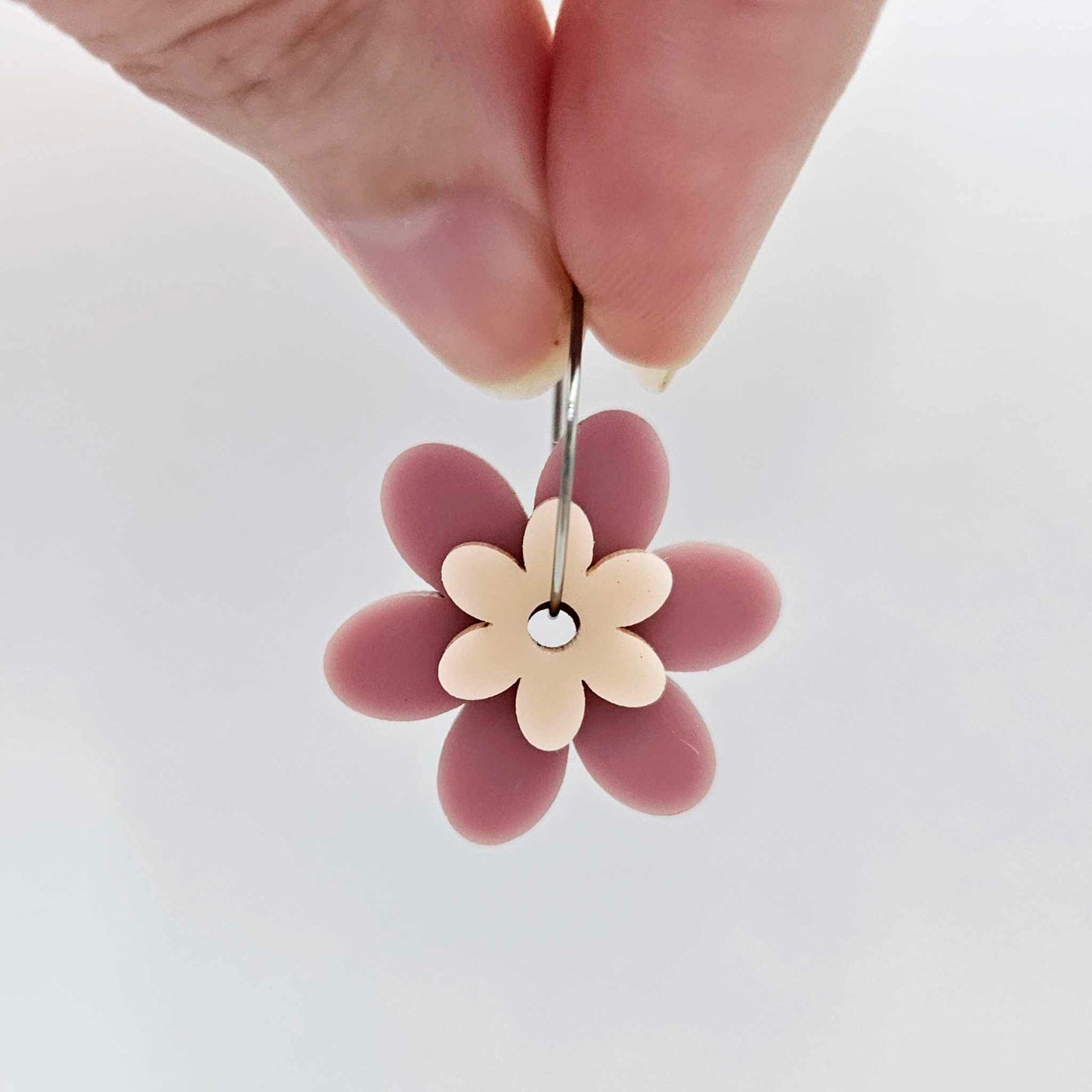 dusty rose peach pink floral flowers DIY earring supplies laser cut acrylic dangles blanks layered hoops