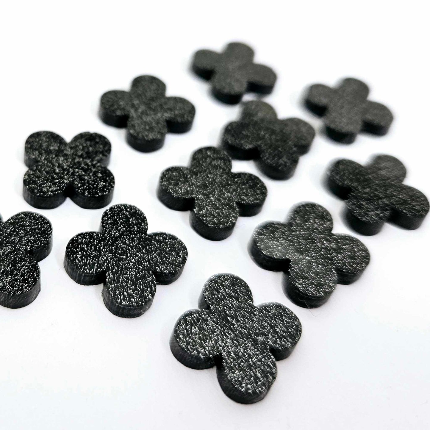 black glitter quatrefoil earring blanks, clover acrylic studs, glitter acrylic earring toppers, acrylic earring supplies, laser cut earring blanks, 15mm acrylic shapes, modern jewellery supplies, on-trend earring blanks, DIY earring parts, small business jewellery making