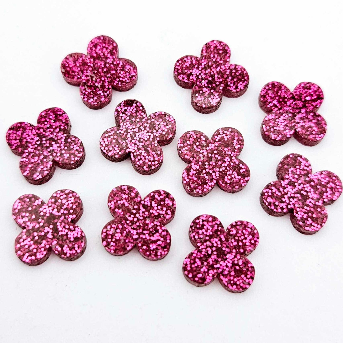 hot pink quatrefoil earring blanks, clover acrylic studs, glitter acrylic earring toppers, acrylic earring supplies, laser cut earring blanks, 15mm acrylic shapes, modern jewellery supplies, on-trend earring blanks, DIY earring parts, small business jewellery making