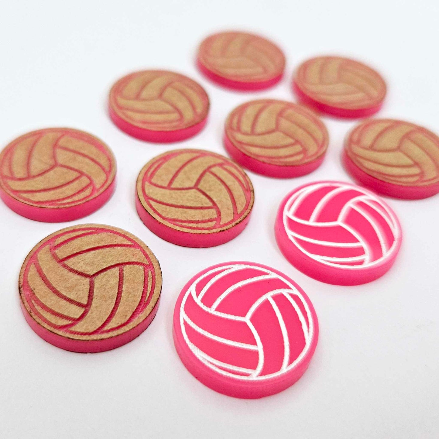 hot bright pink netball volleyball DIY earring supplies laser cut acrylic studs blanks sport team paint fill engraved