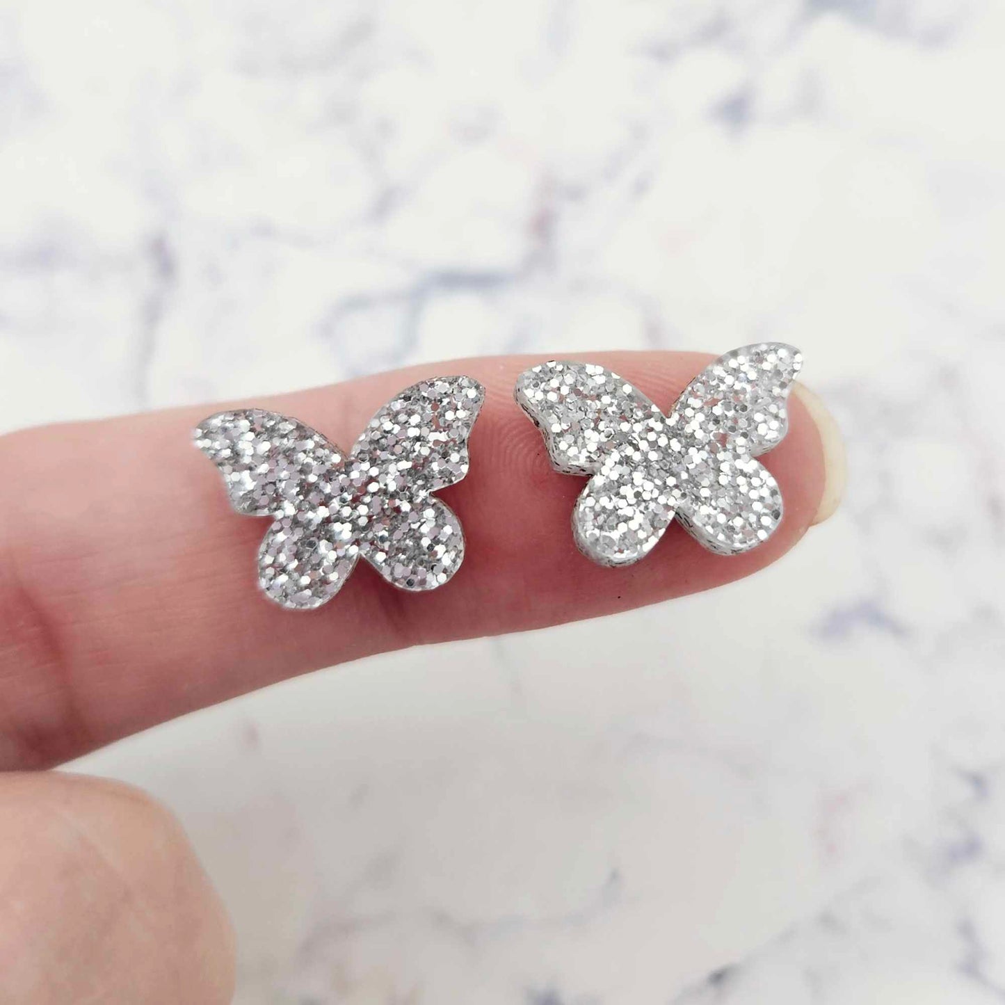 silver glitter butterfly butterflies DIY earring supplies laser cut acrylic studs blanks findings petite small kids