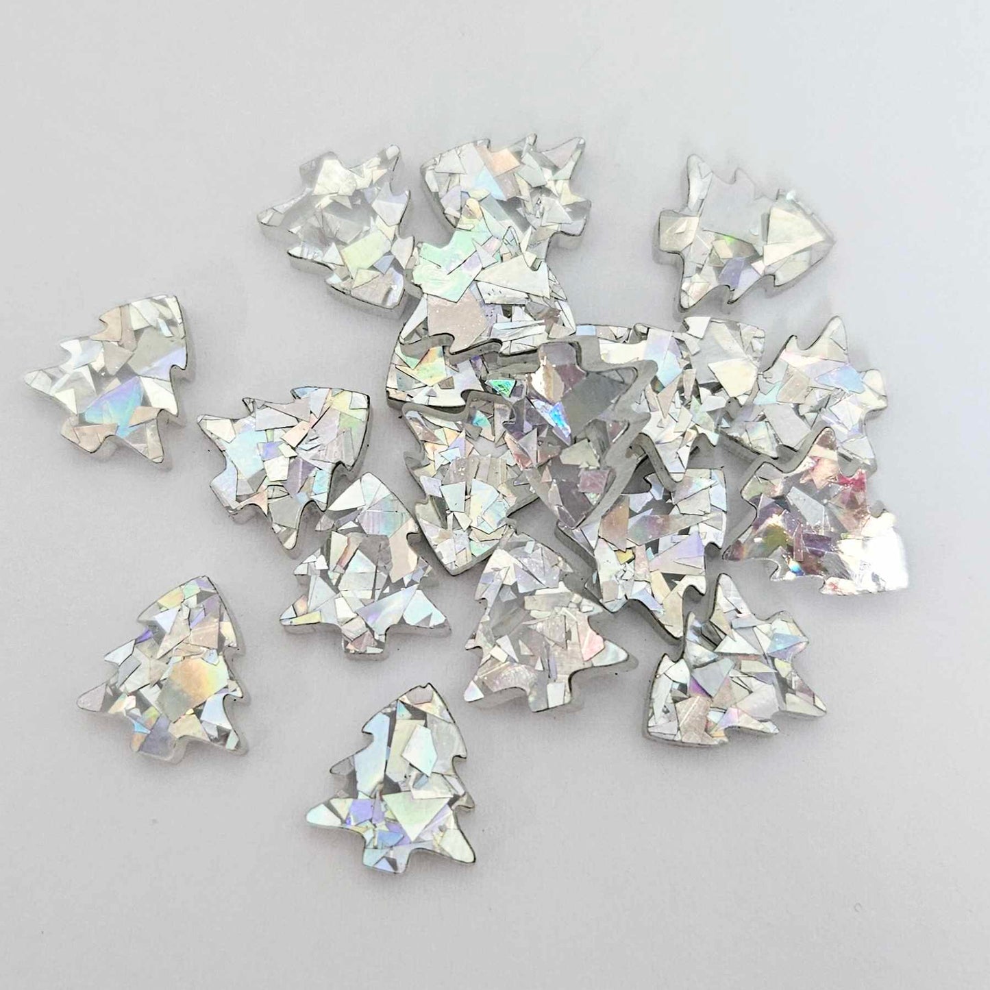 12mm holographic silver glitter Christmas Xmas trees DIY earring supplies laser cut acrylic studs blanks petite small kids