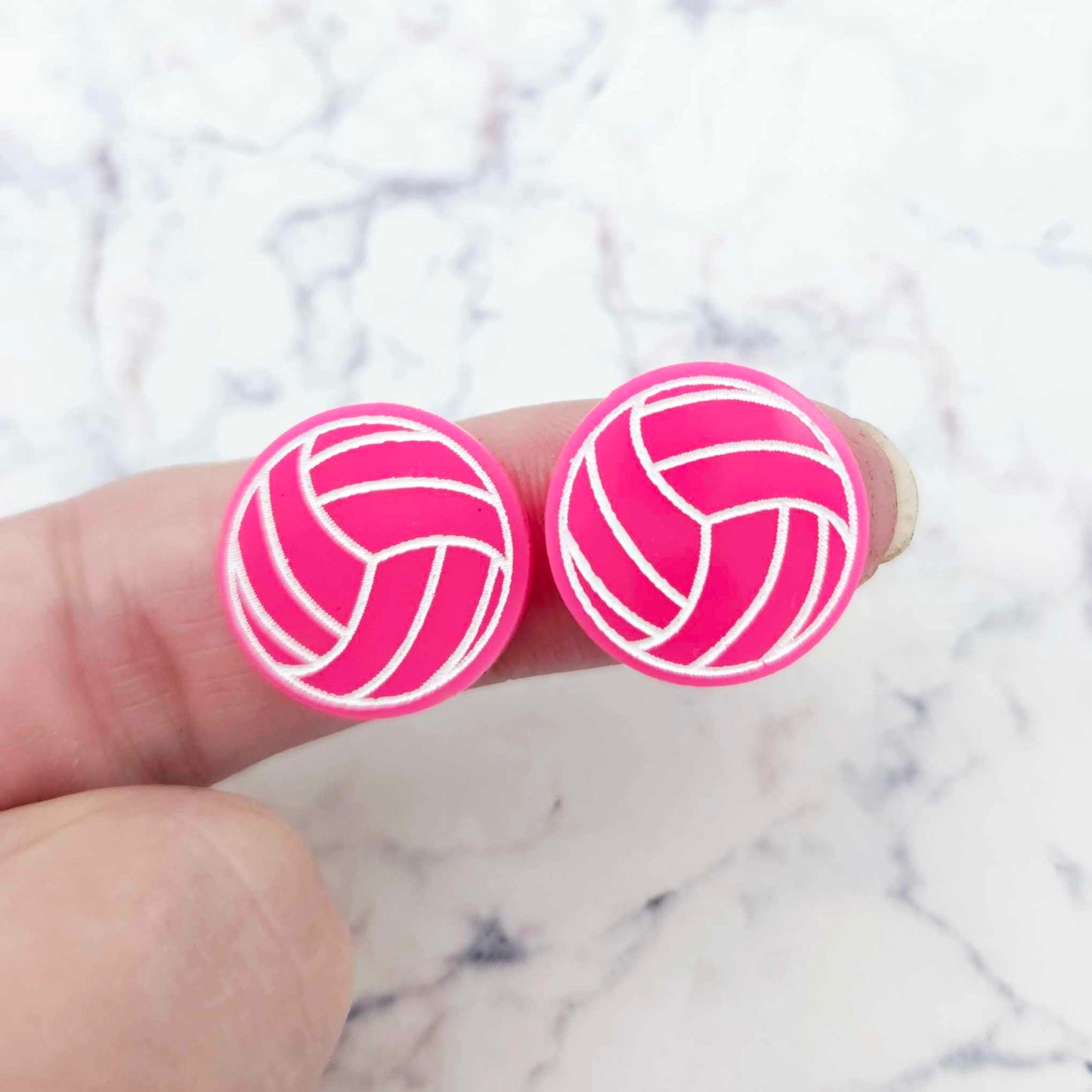 hot bright pink netball volleyball DIY earring supplies laser cut acrylic studs blanks sport team paint fill engraved
