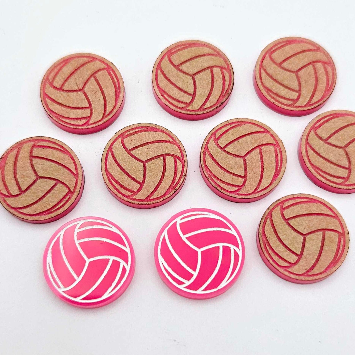 hot bright pink netball volleyball DIY earring supplies laser cut acrylic studs blanks sport team paint fill engraved