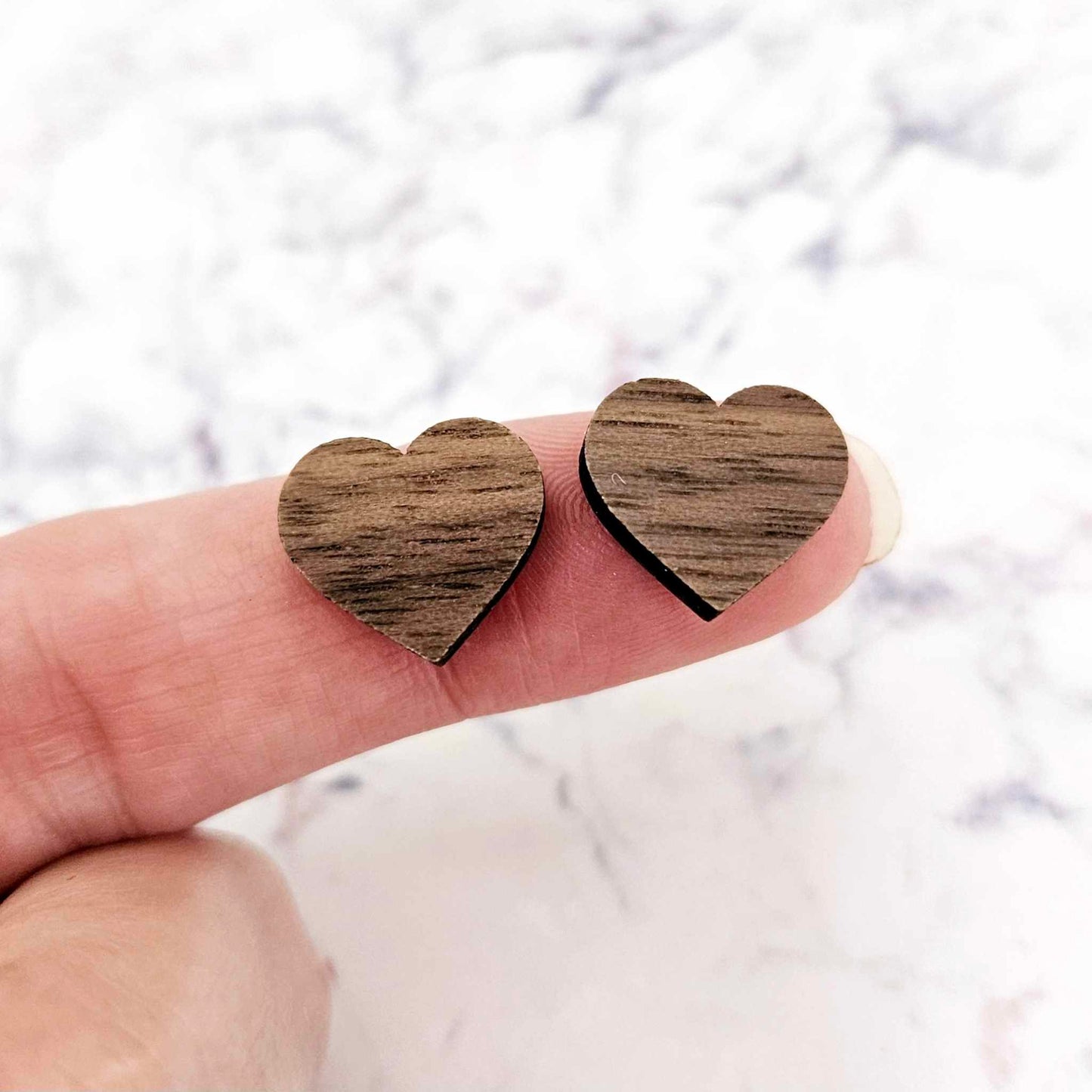 14mm dark walnut wood veneer heart toppers studs DIY earring supplies laser cut acrylic dangles blanks resin clay valentines day love
