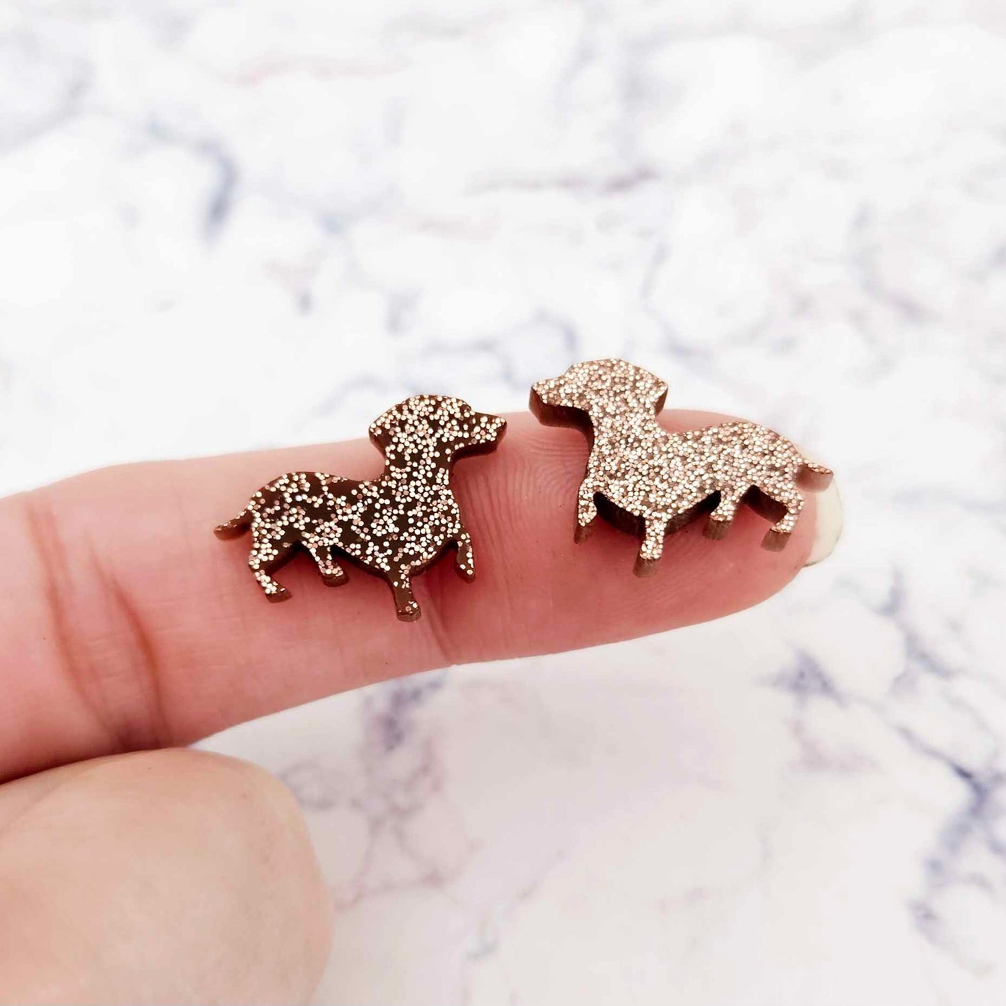 black chocolate brown copper glitter gold marble caramel brown dachshund sausage dog dachies DIY earring supplies laser cut acrylic studs blanks mixed pack