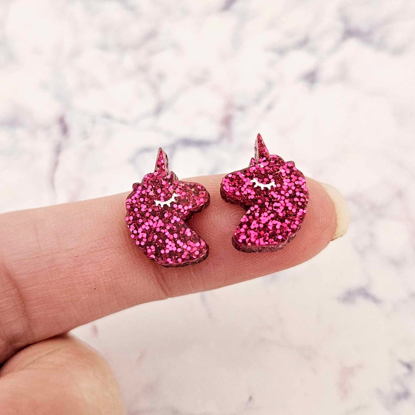 hot pink glitter unicorn unicorns DIY earring supplies laser cut acrylic studs blanks kids petite eyelashes